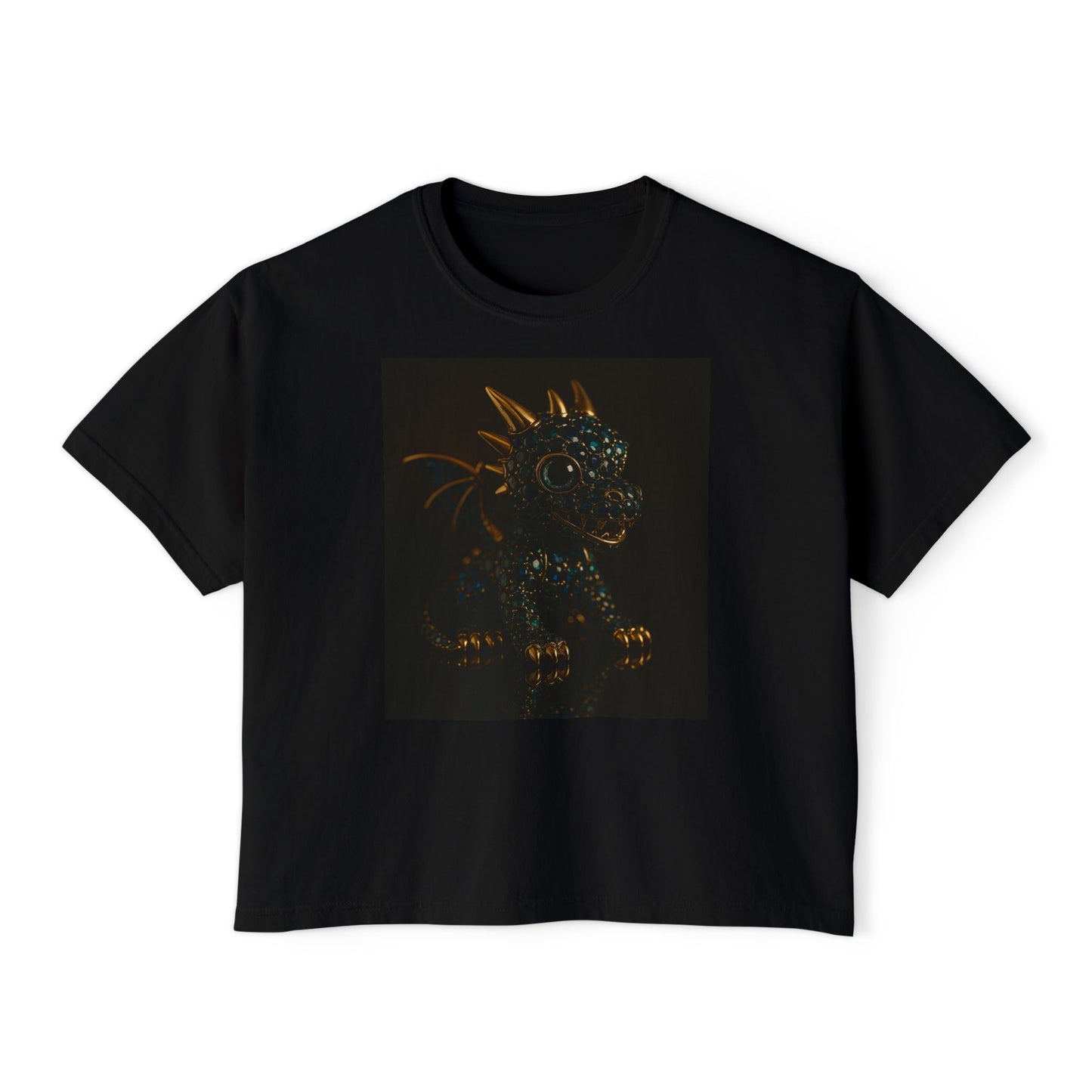 Blue Diamond Dragon Glow Boxy Tee - Cute Casual Wear for Kids & Adults, Perfect for Parties, Birthdays, Everyday Fun, Dinosaur Lovers Gift
