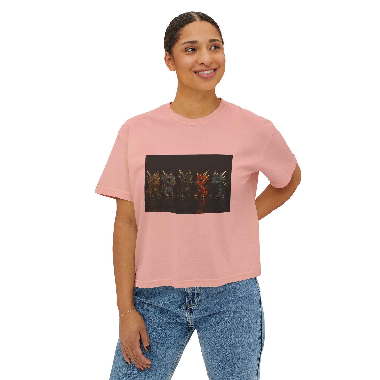 Colorful Creature Women's Boxy Tee, Cute Graphic Tee, Casual Shirt, Summer Top, Gift for Gamers, Relaxed Fit T-Shirt