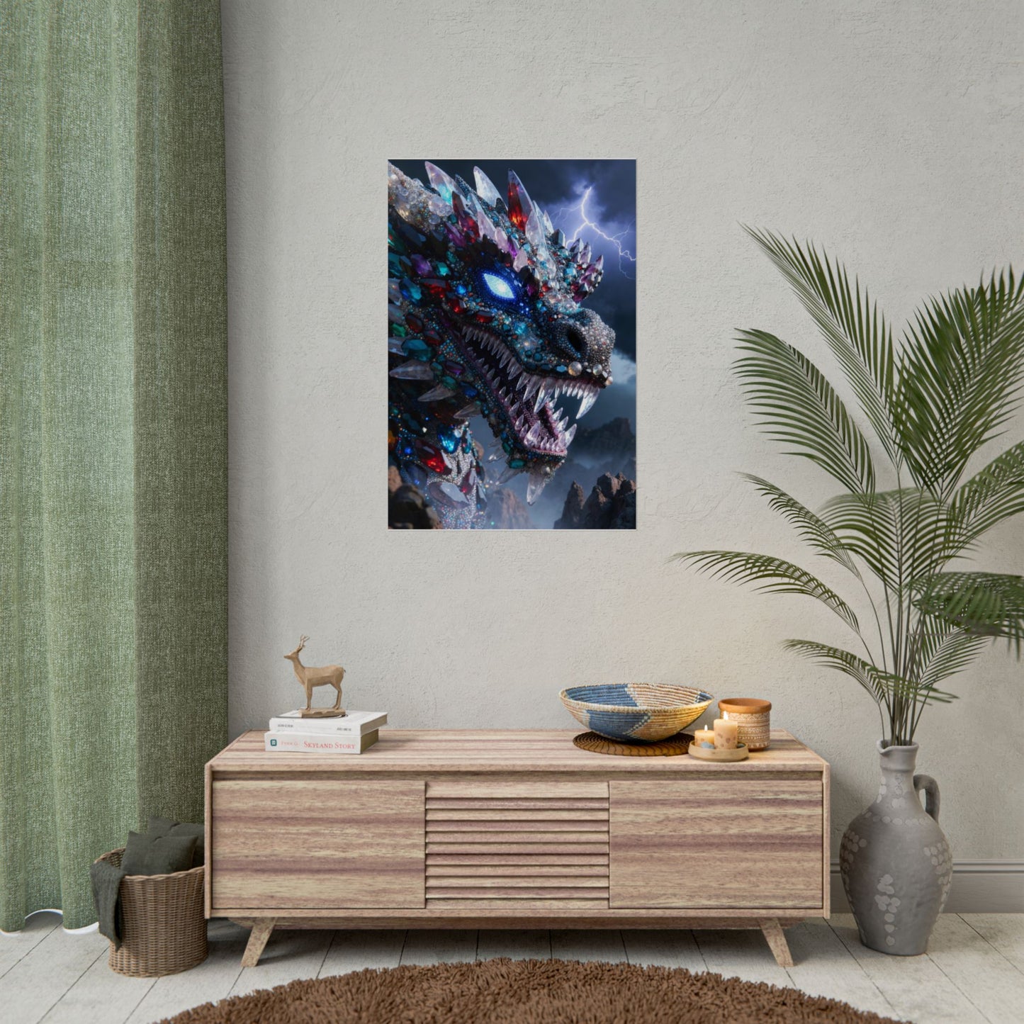 Dragon Crystal Poster — Fantasy Gem-Encrusted Dragon Wall Art (Rolled Poster)
