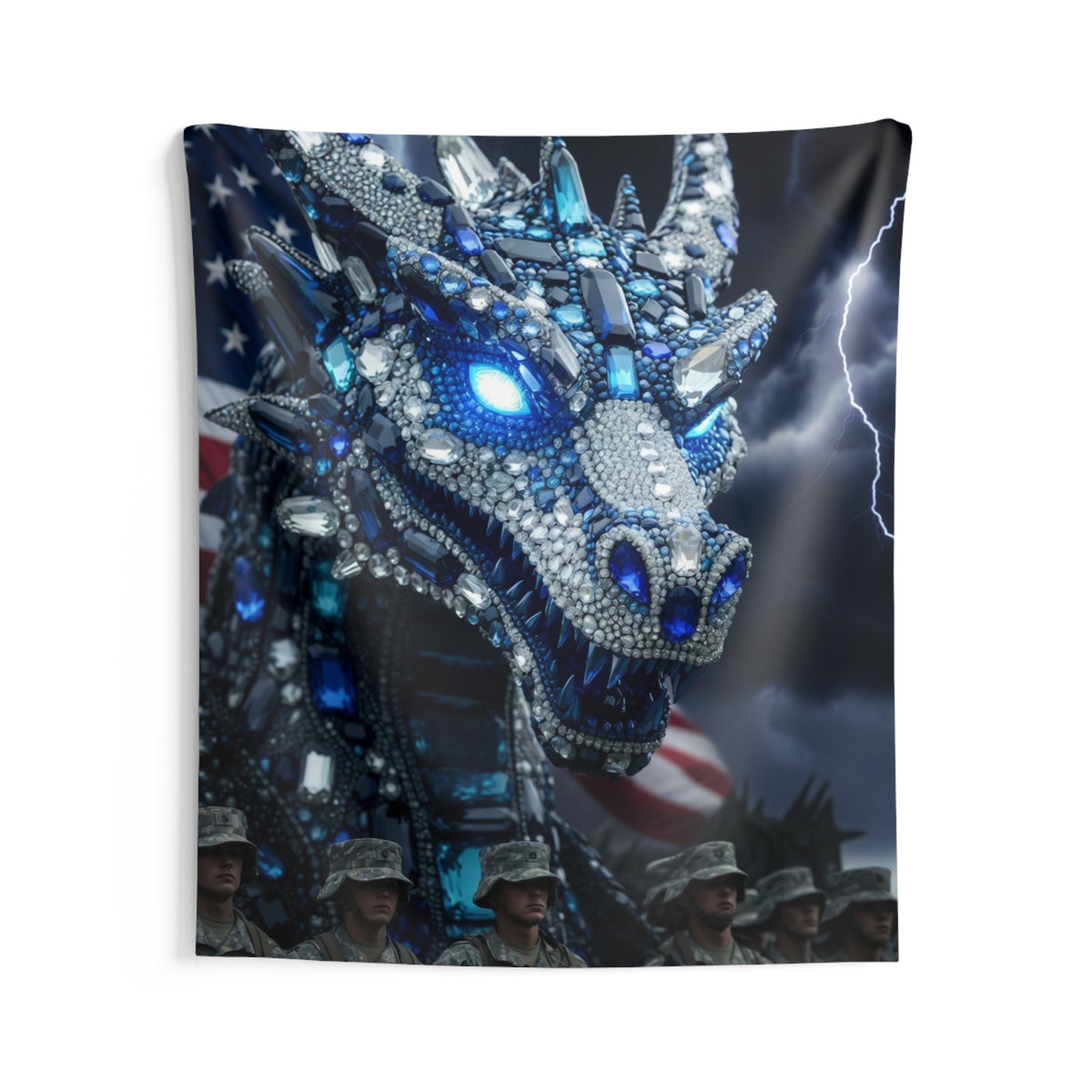AMERICAN Patriotic Crystal Dragon Wall Tapestry — Military Tribute Indoor Decor