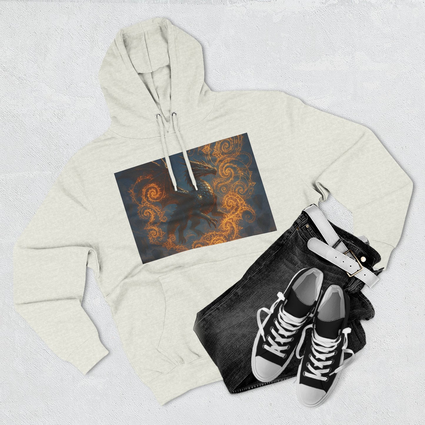 Dragon Swirl Fleece Hoodie - Three-Panel Design for Fantasy Lovers