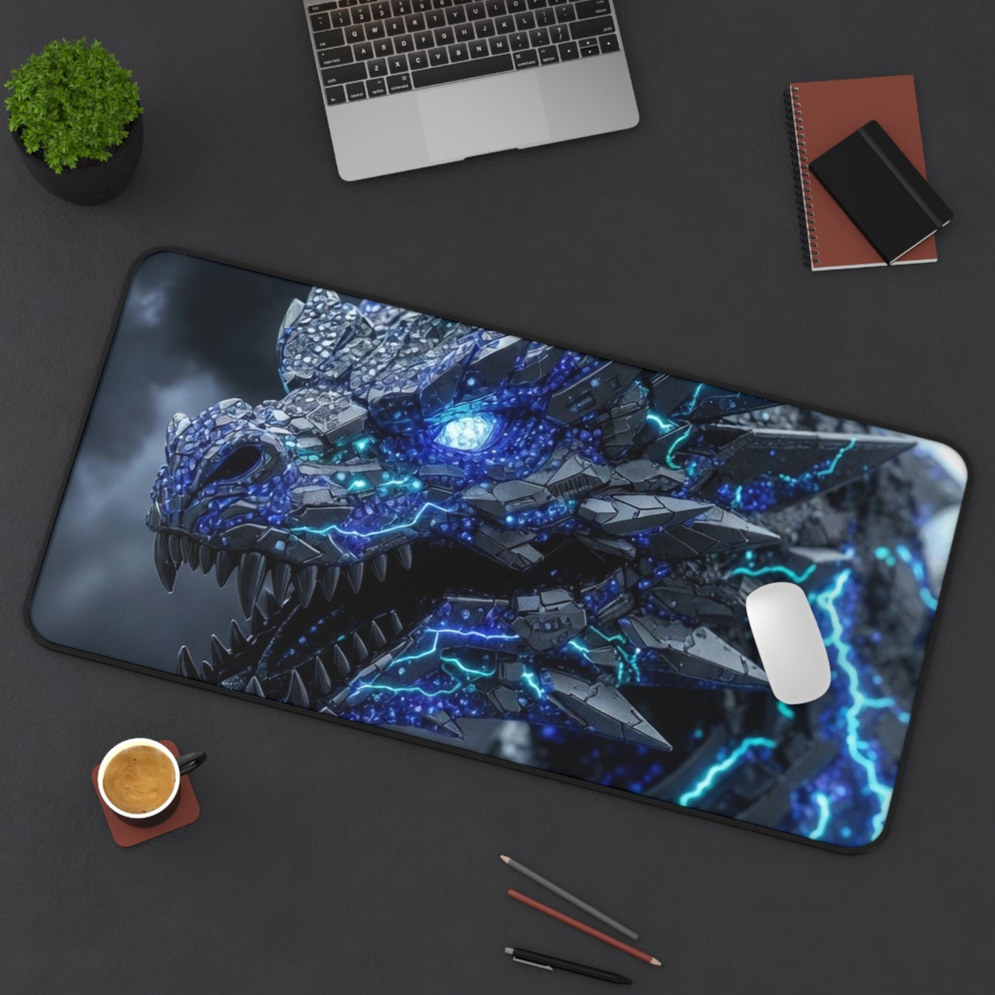 Electric Ice Dragon Desk Mat — Gaming Mouse Pad with Neon Lightning Artwork