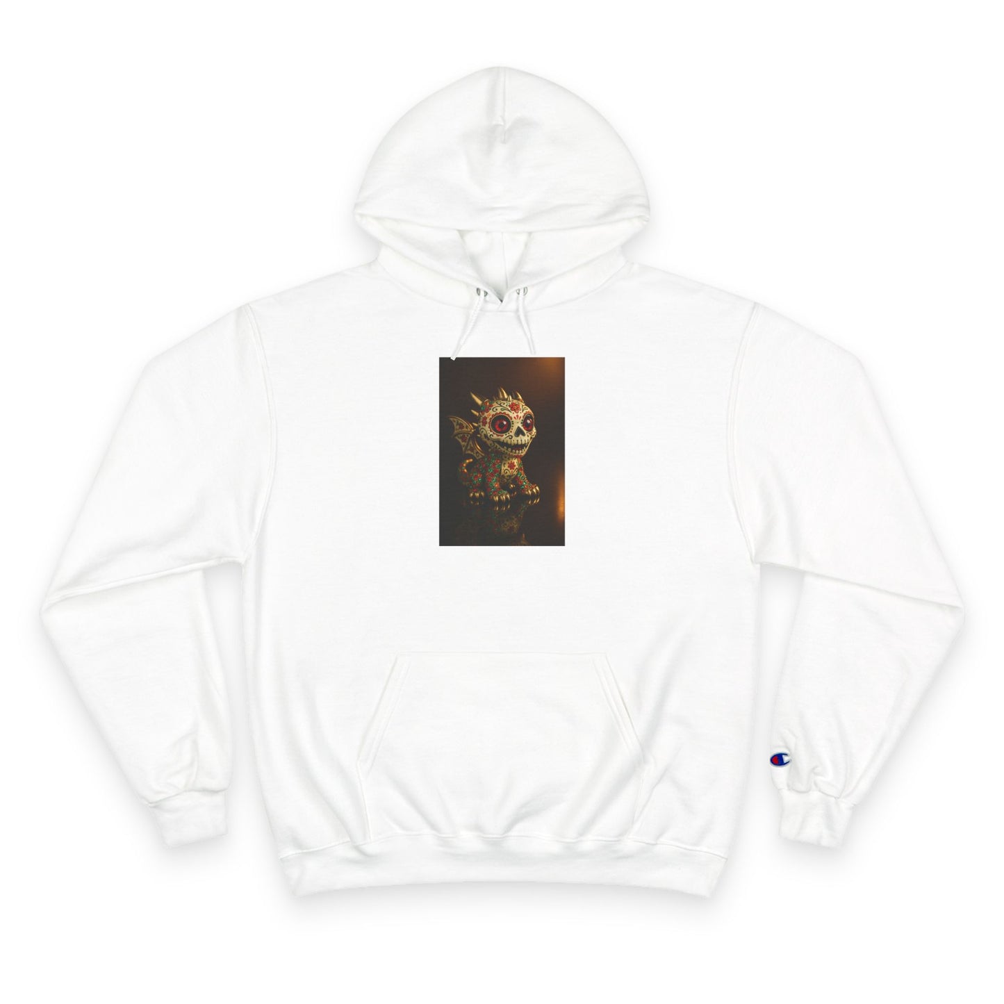 Skull Graphic Champion Hoodie, Cozy Sweatshirt, Halloween Gift, Casual Wear, Unique Design, Trendy Fashion