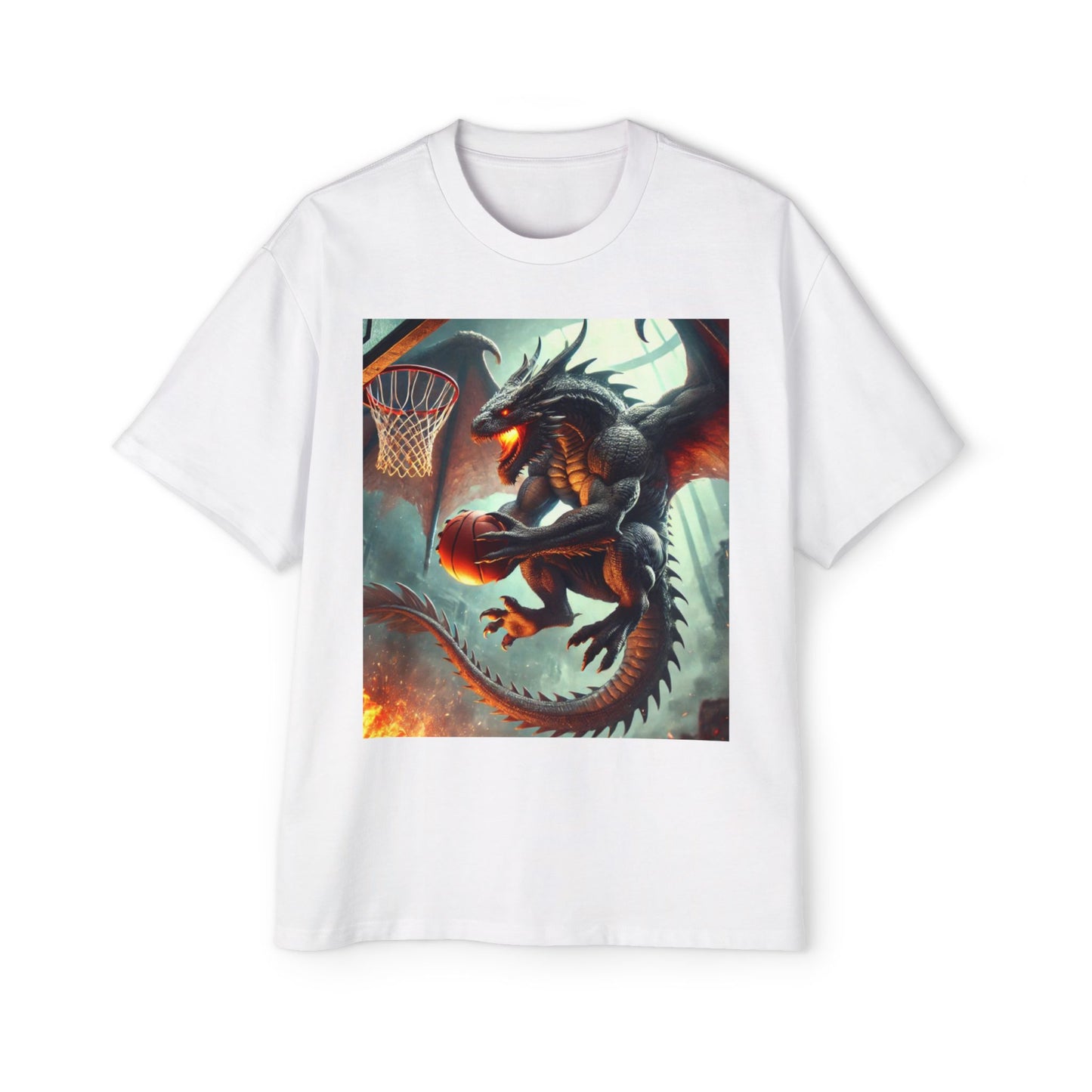 Men's Fantasy Dragon Basketball Tee - Oversized Graphic Shirt, Streetwear Style, Casual Outfit, Gift for Him, Unique Art Tee