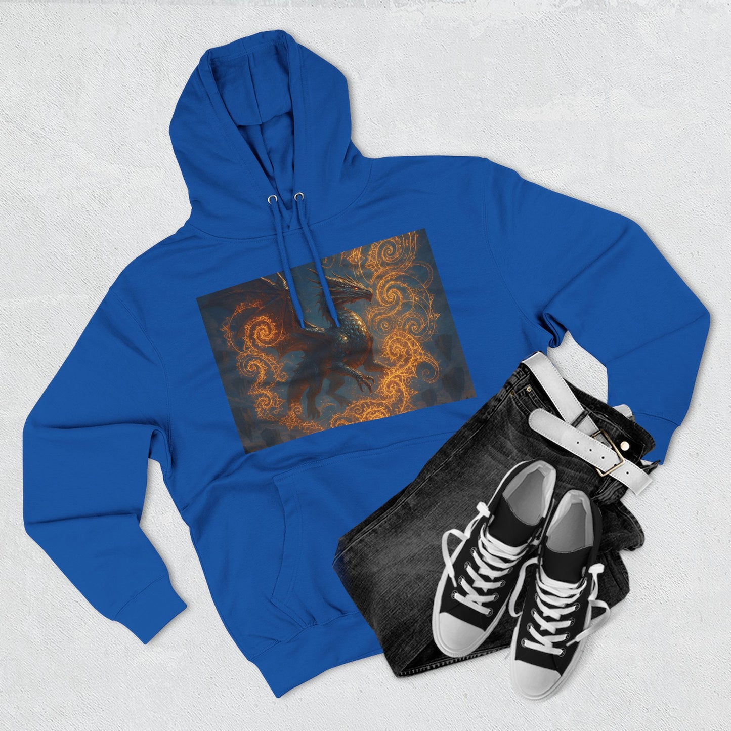 Dragon Swirl Fleece Hoodie - Three-Panel Design for Fantasy Lovers