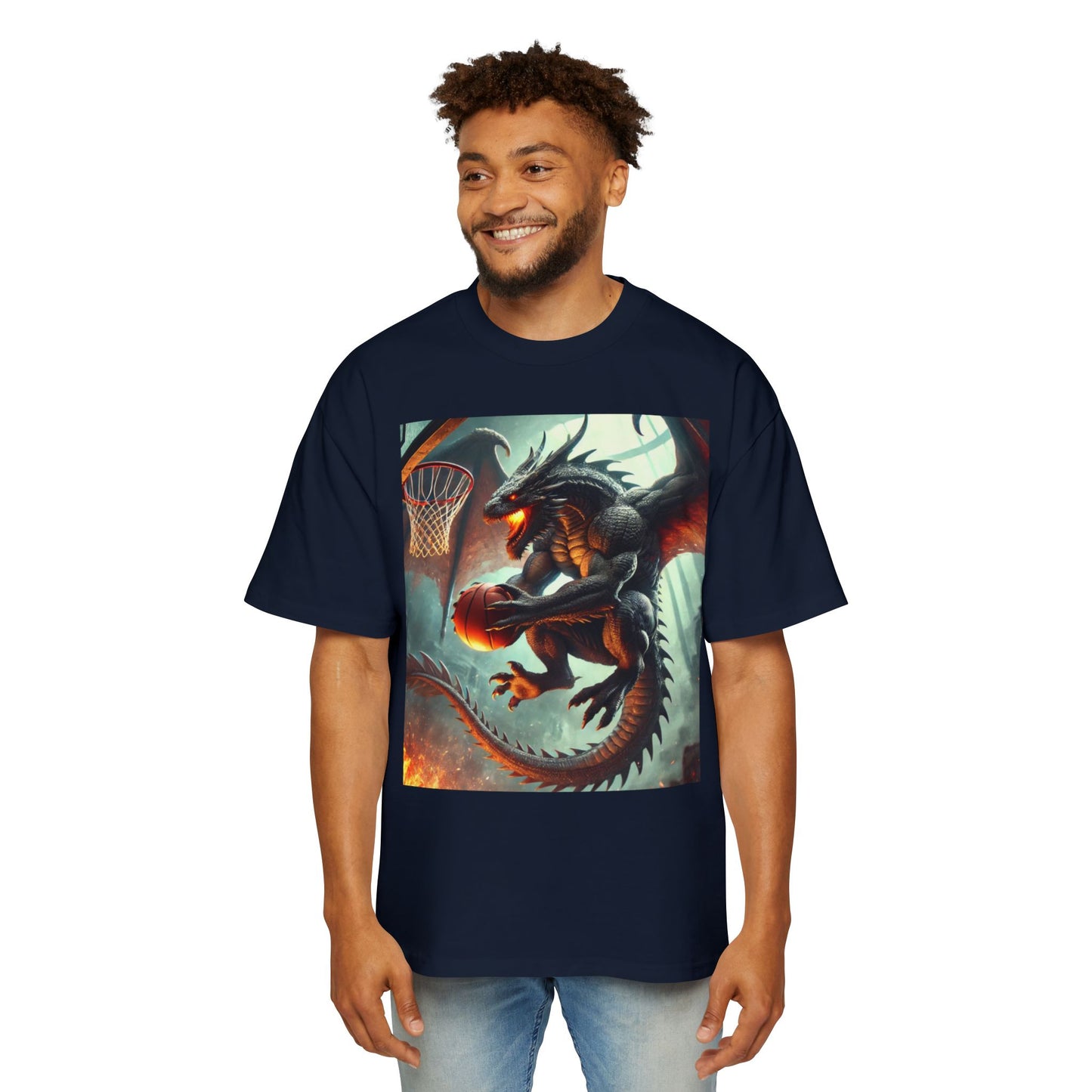 Men's Fantasy Dragon Basketball Tee - Oversized Graphic Shirt, Streetwear Style, Casual Outfit, Gift for Him, Unique Art Tee