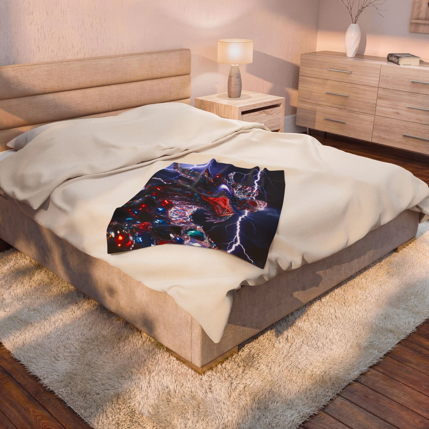 Velveteen Dragon Plush Blanket – Lightning Crystal Dragon Throw for Fantasy Fans