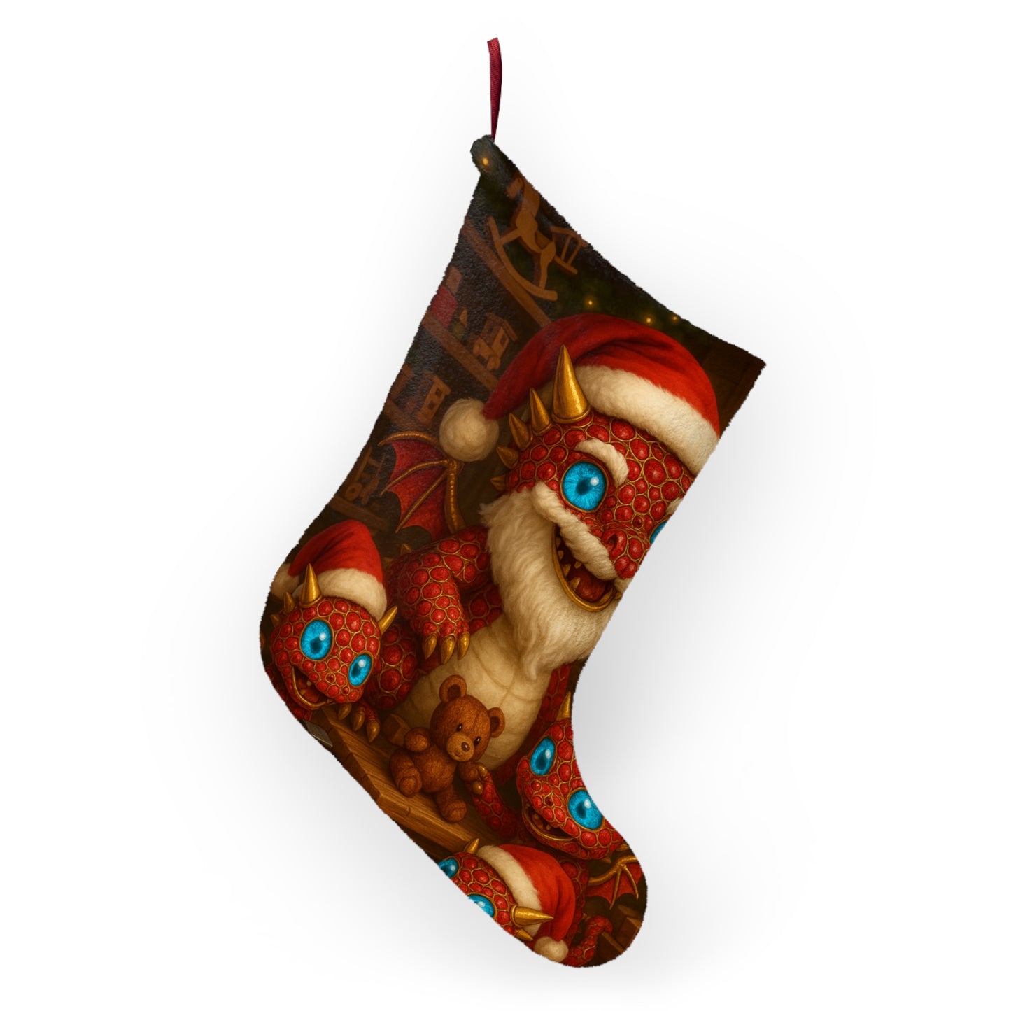 A CHRISTMAS STOCKING Whimsical Dragon Christmas Stocking, Fantasy Holiday Decor, Kids' Christmas Gift, Festive Stocking for Magical Celebrations, Christmas Decor