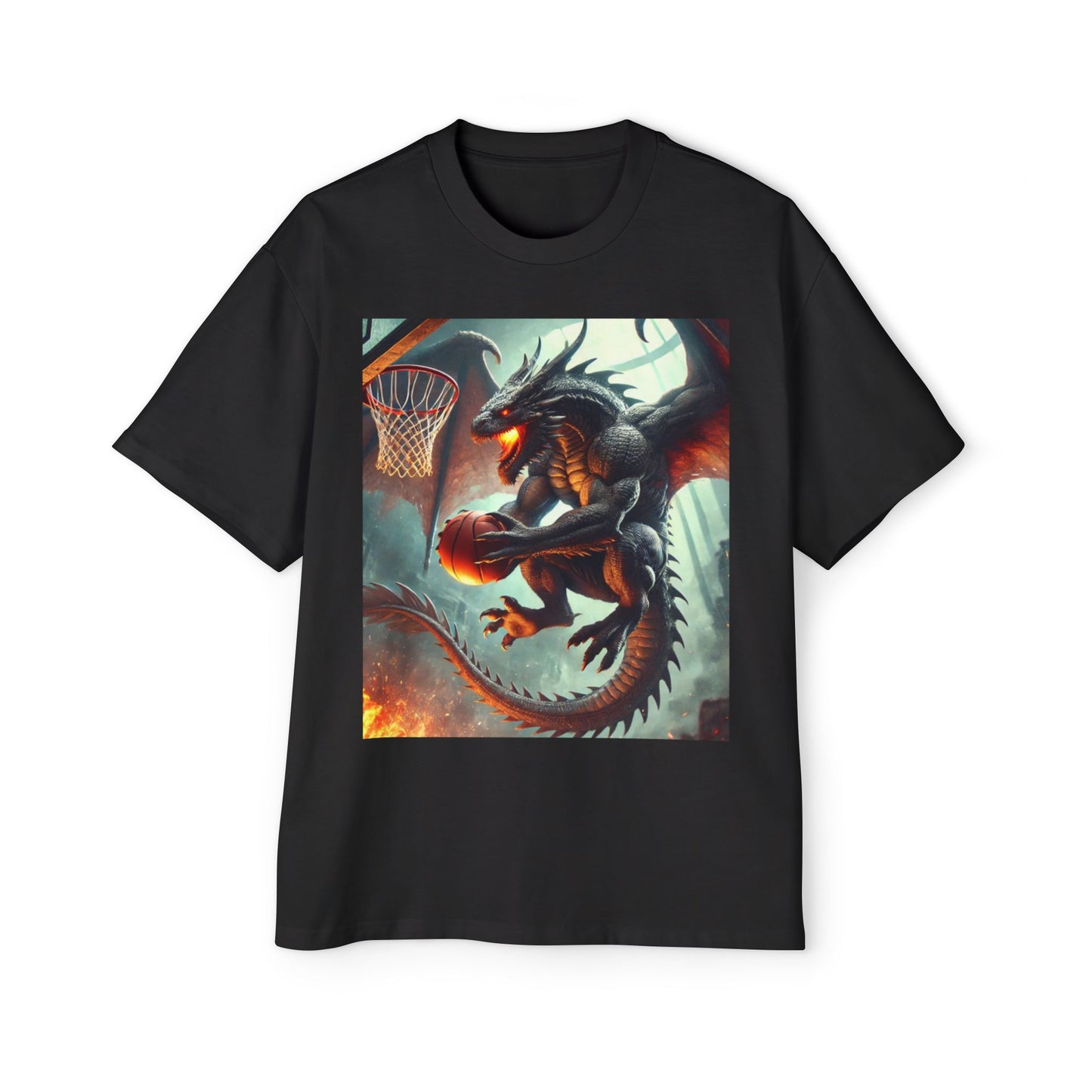 Men's Fantasy Dragon Basketball Tee - Oversized Graphic Shirt, Streetwear Style, Casual Outfit, Gift for Him, Unique Art Tee