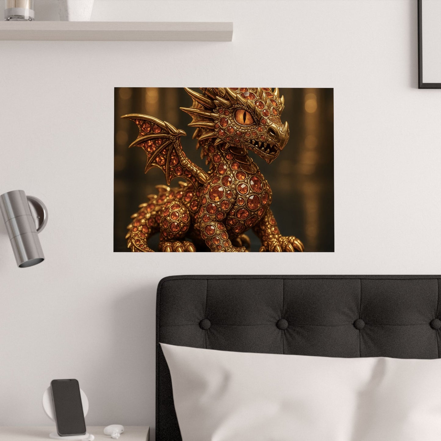 Golden Dragon Art Print, Satin Poster, Dragon Wall Art, Fantasy Decor, Gift for Gamers, Dragon Lover's Decoration