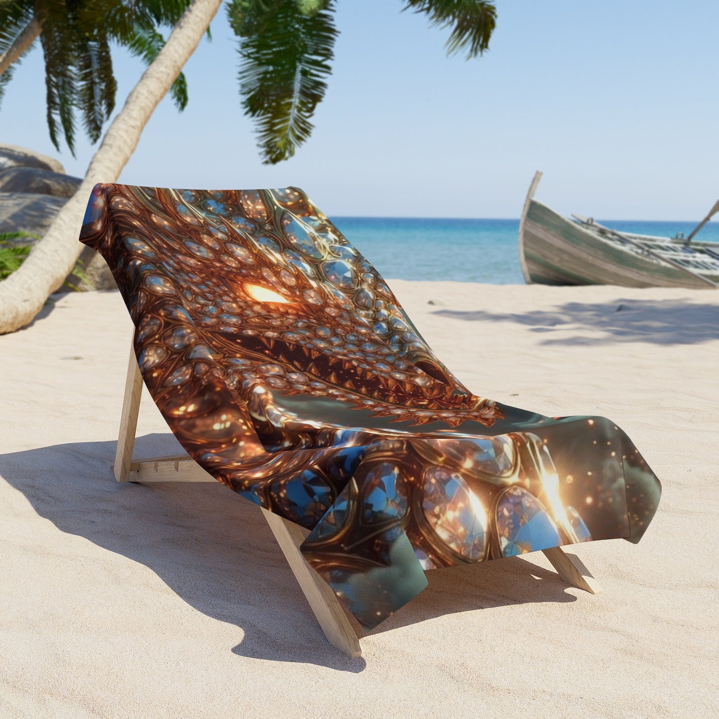 A Dragon Scale Beach Towel — Luminous Fantasy Sea Creature Design