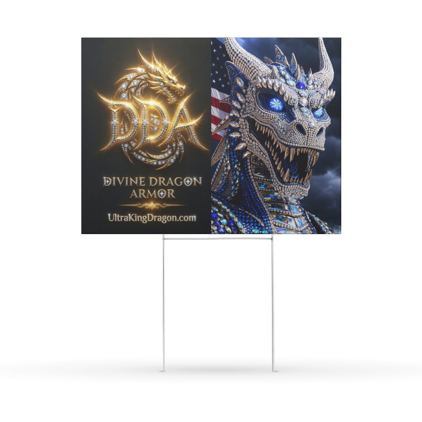 Divine Dragon Armor Yard Sign — Mythic Gold Logo & Dragon Graphic Outdoor Sign