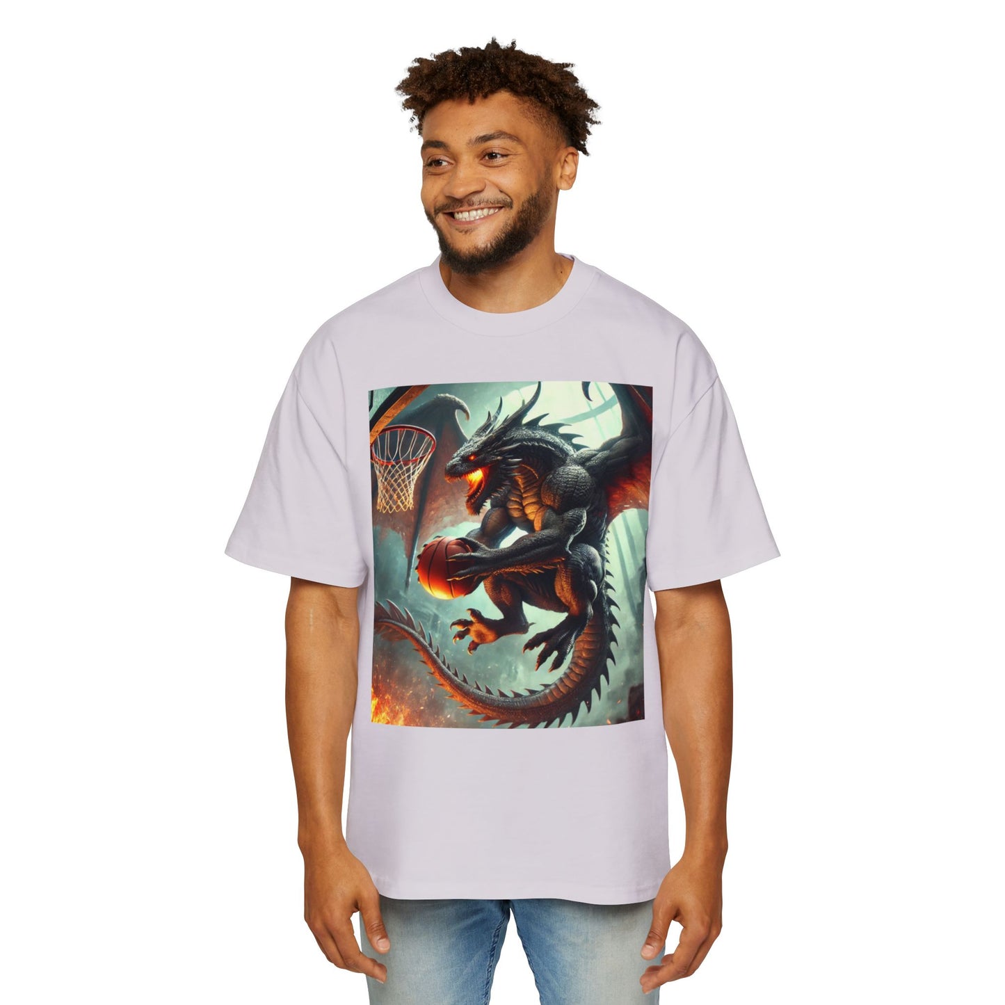 Men's Fantasy Dragon Basketball Tee - Oversized Graphic Shirt, Streetwear Style, Casual Outfit, Gift for Him, Unique Art Tee