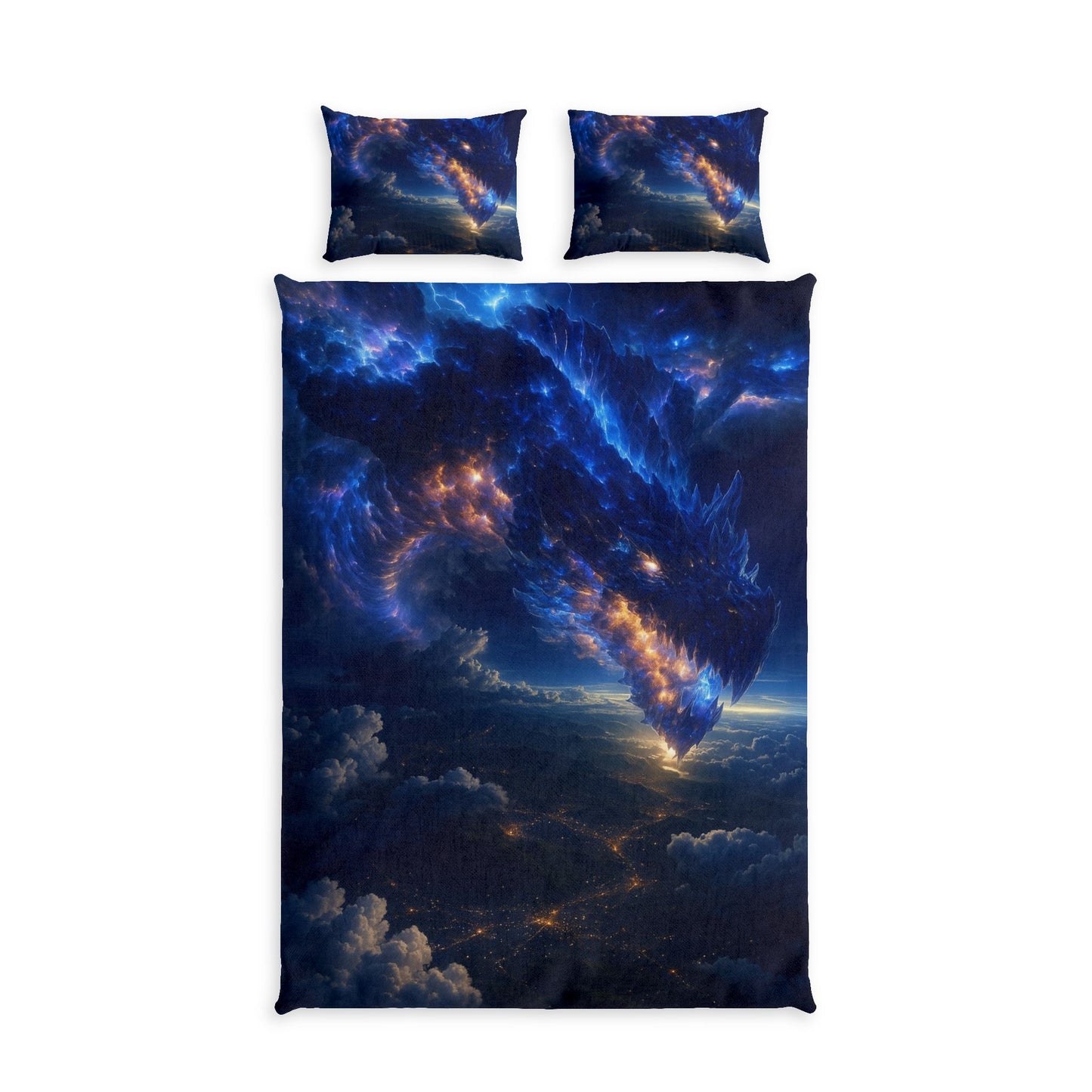 A Galaxy Dragon Cotton Bed Set - Cosmic Blue Duvet Cover & Pillowcase