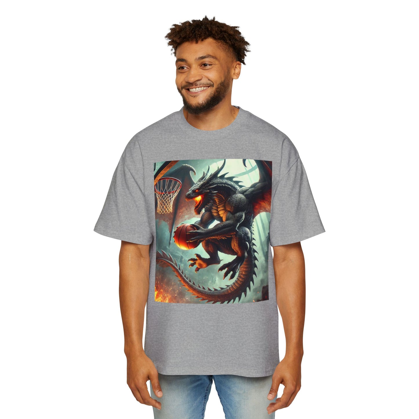 Men's Fantasy Dragon Basketball Tee - Oversized Graphic Shirt, Streetwear Style, Casual Outfit, Gift for Him, Unique Art Tee