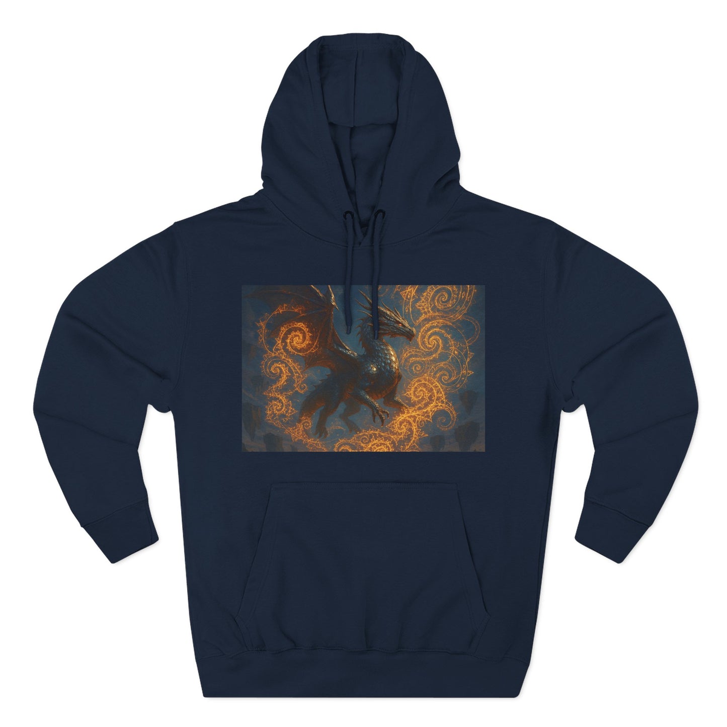 Dragon Swirl Fleece Hoodie - Three-Panel Design for Fantasy Lovers