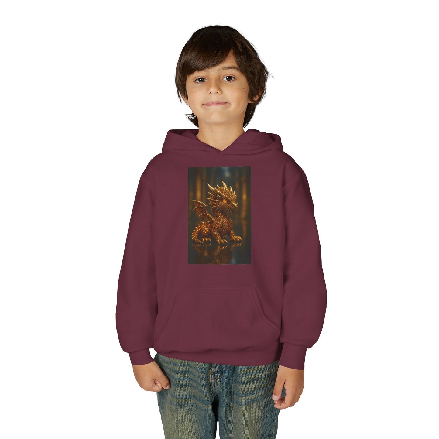 Dragon Fantasy Youth Heavy Blend Hooded Sweatshirt, Adventure Hoodie, Gift for Kids, Fantasy Apparel, Cozy Sweatshirt for Young Dreamers
