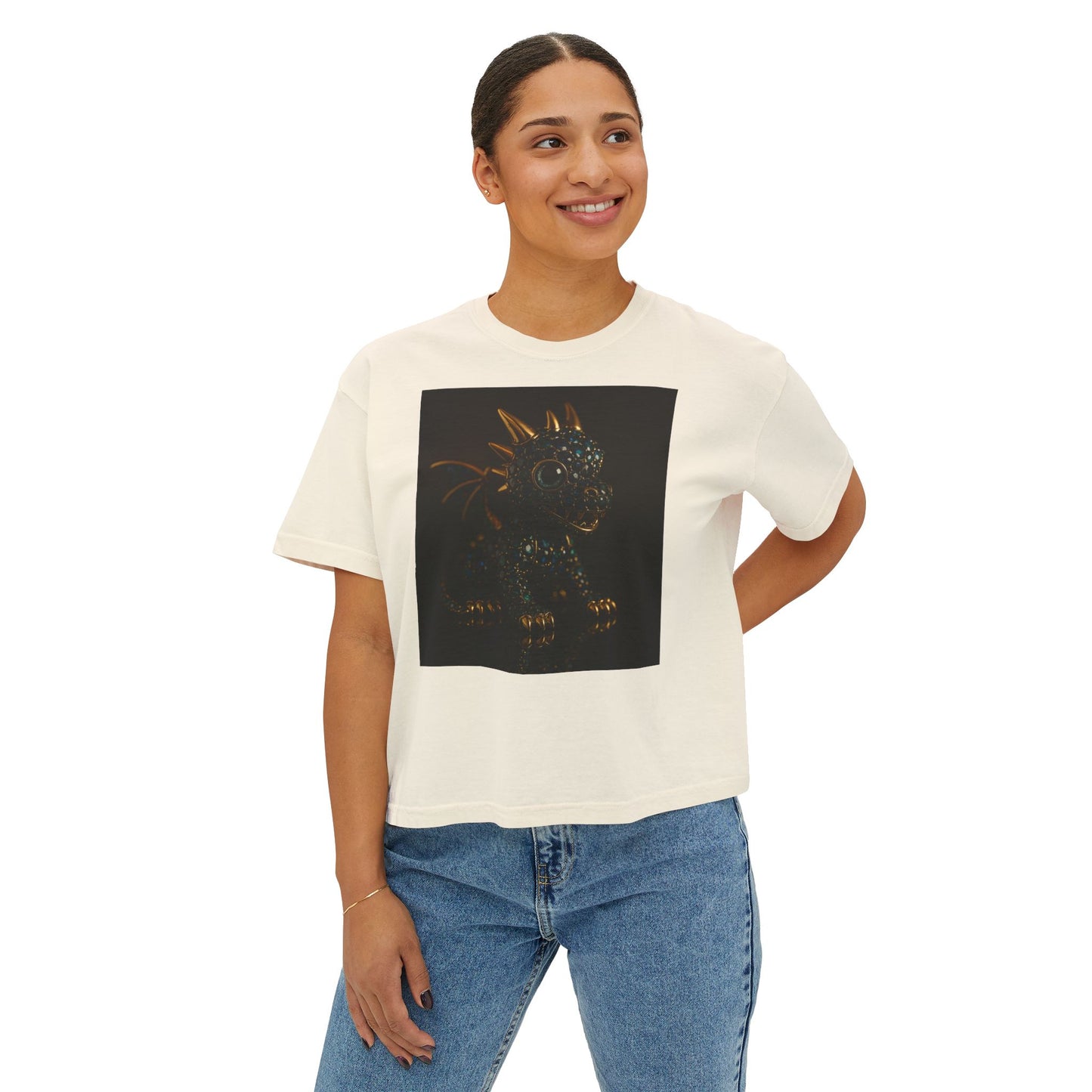 Blue Diamond Dragon Glow Boxy Tee - Cute Casual Wear for Kids & Adults, Perfect for Parties, Birthdays, Everyday Fun, Dinosaur Lovers Gift