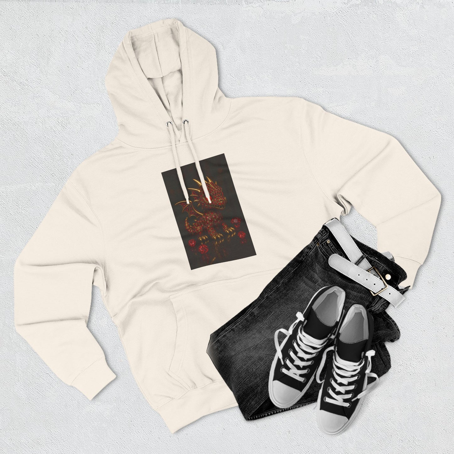 Dragon Swirl Fleece Hoodie - Three-Panel Design for Fantasy Lovers