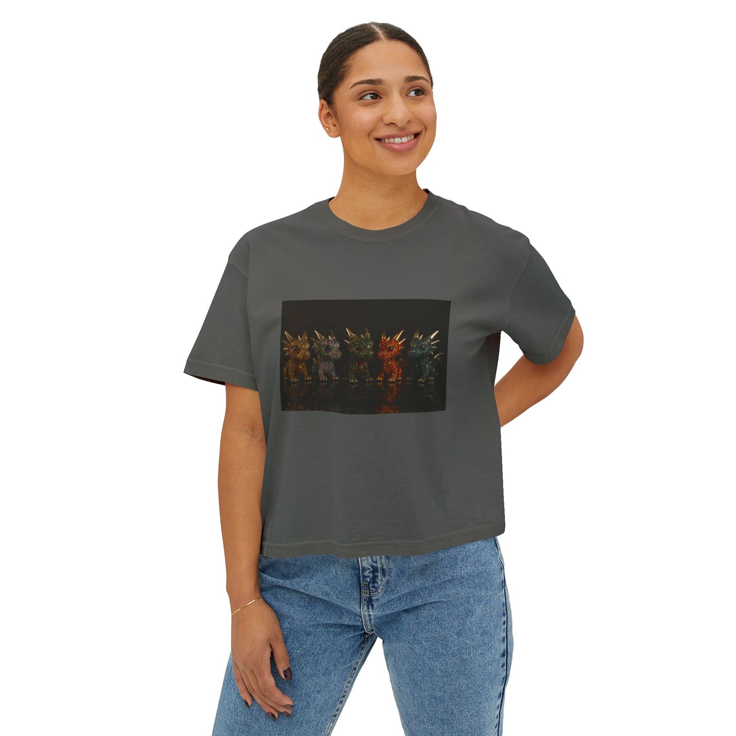 Colorful Creature Women's Boxy Tee, Cute Graphic Tee, Casual Shirt, Summer Top, Gift for Gamers, Relaxed Fit T-Shirt