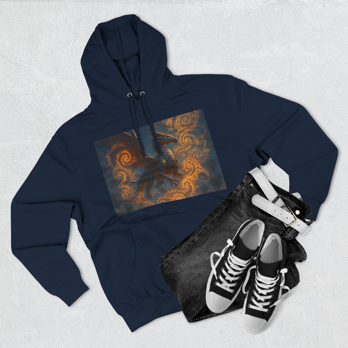 Dragon Swirl Fleece Hoodie - Three-Panel Design for Fantasy Lovers