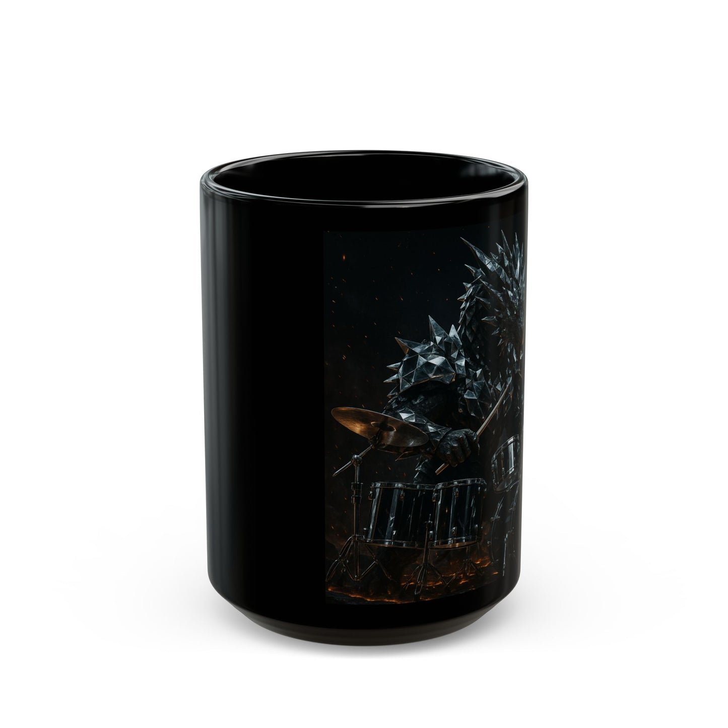 Metallic Drummer Black Mug, Unique Coffee Cup for Musicians, Rock Music Lover Gift, Fantasy Beverages Mug, Cool Drum Set Teacup