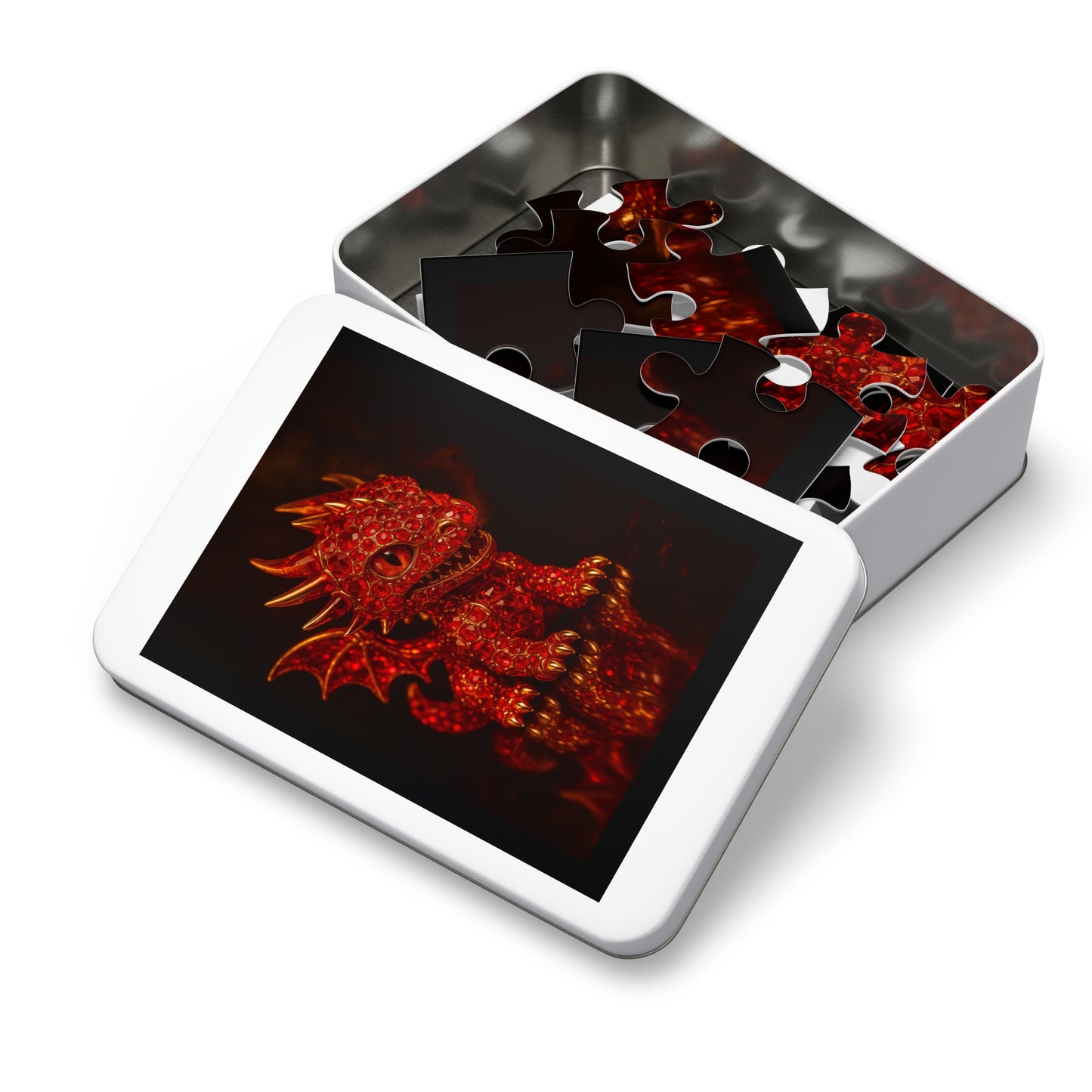 Dragon Gem Jigsaw Puzzle with Tin, Fantasy Puzzle, Kids Activities, Gifts for Game Lovers, Unique Collectible Piece