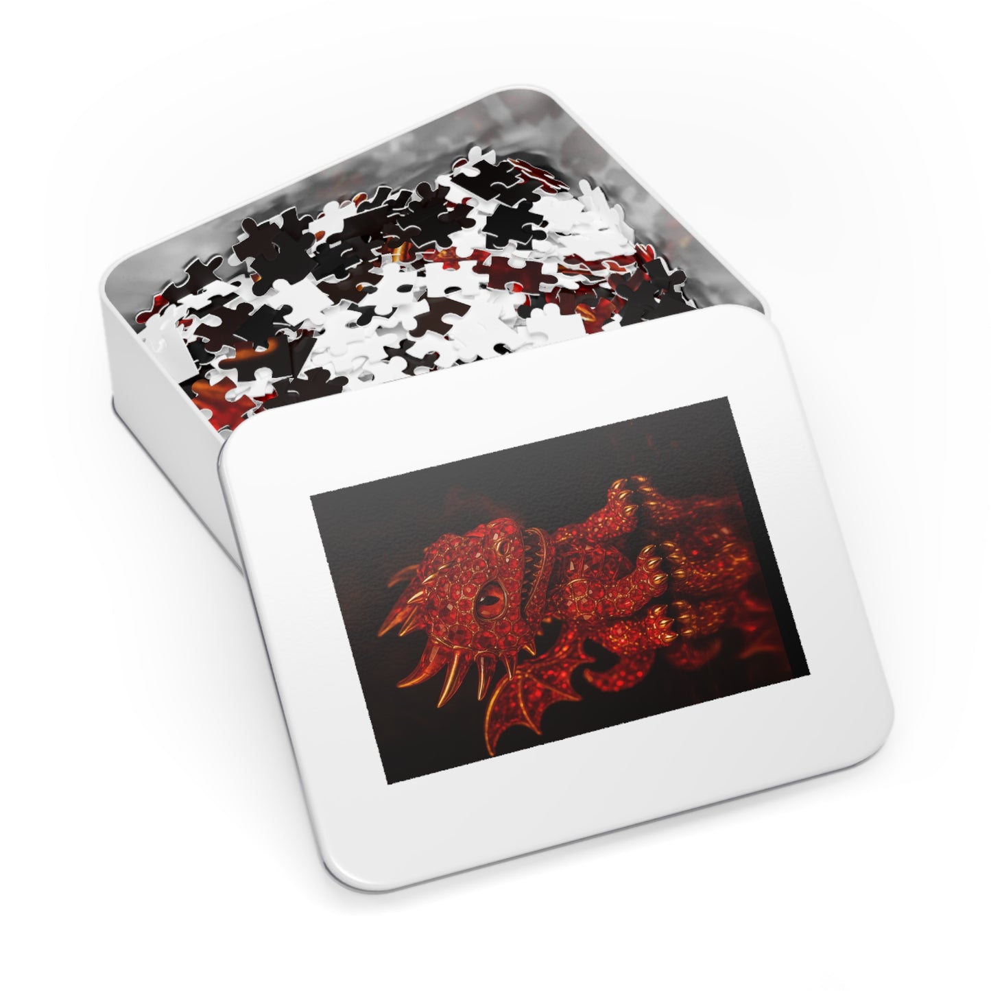 Dragon Gem Jigsaw Puzzle with Tin, Fantasy Puzzle, Kids Activities, Gifts for Game Lovers, Unique Collectible Piece