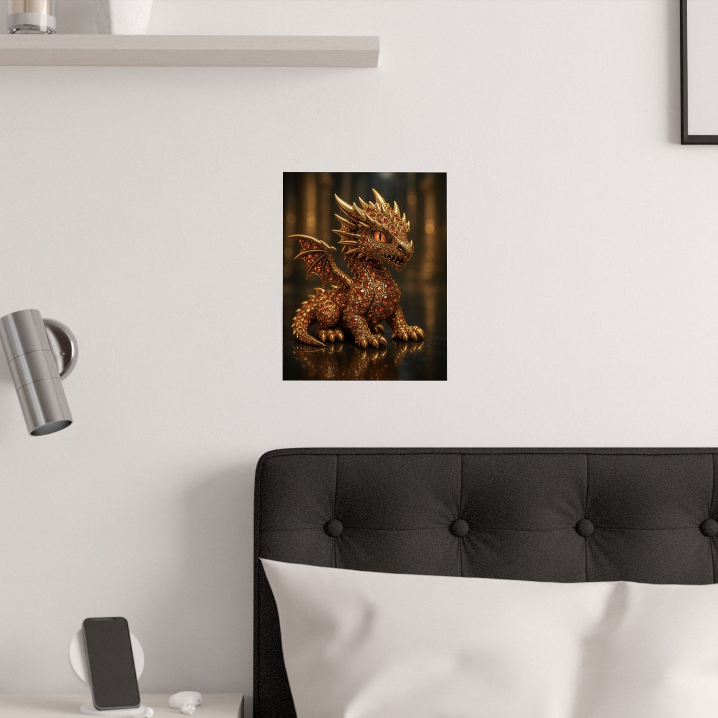 Golden Dragon Art Print, Satin Poster, Dragon Wall Art, Fantasy Decor, Gift for Gamers, Dragon Lover's Decoration