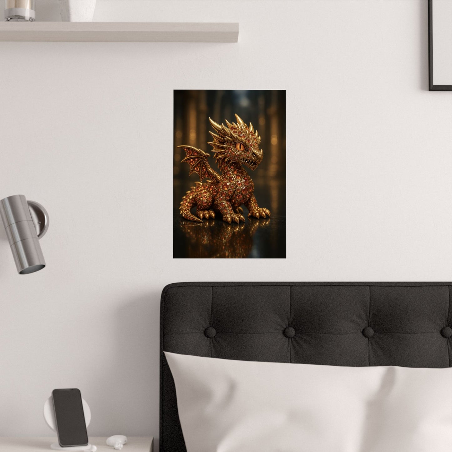 Golden Dragon Art Print, Satin Poster, Dragon Wall Art, Fantasy Decor, Gift for Gamers, Dragon Lover's Decoration