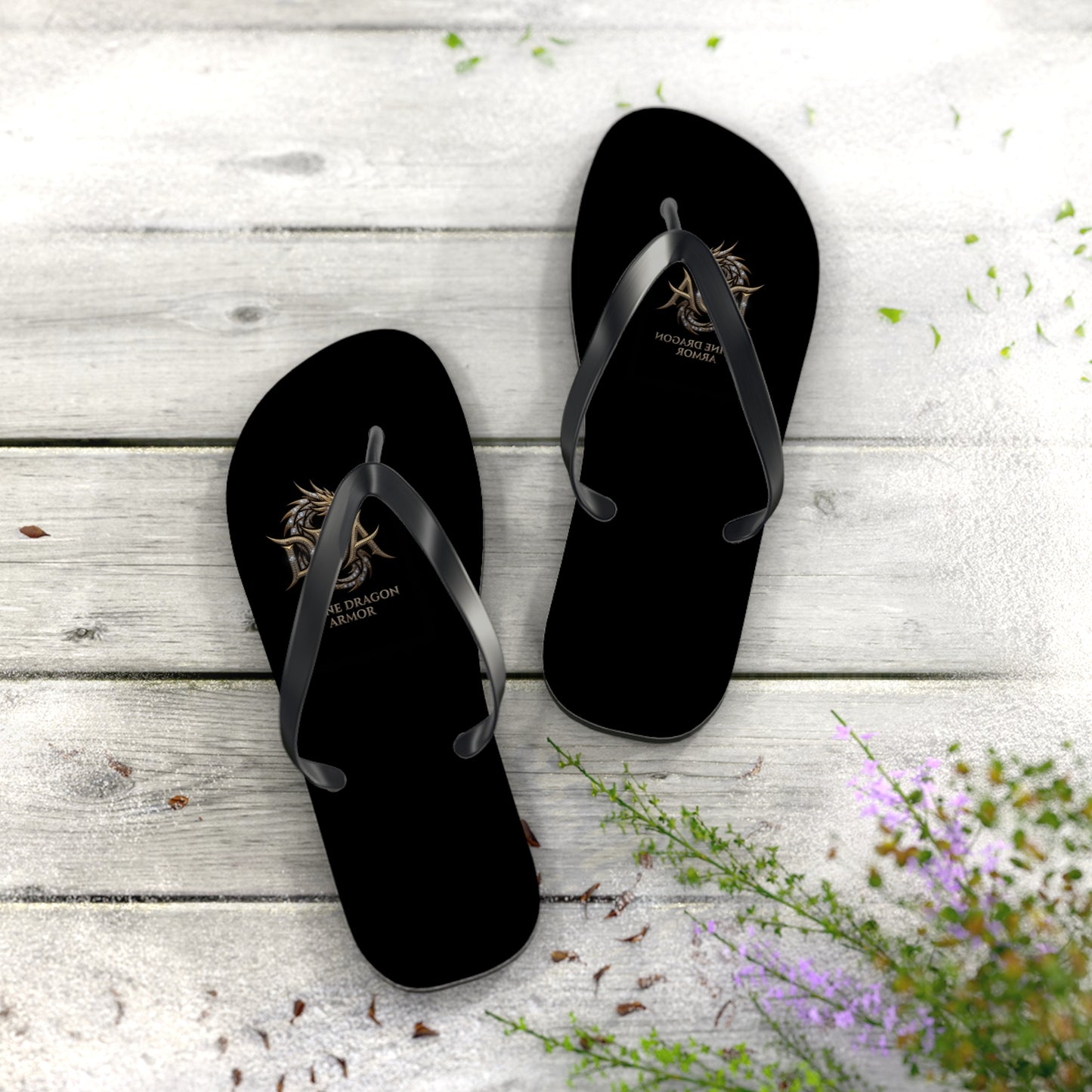 Dragon Armor Flip Flops – Black Fantasy Shield Beach Sandals