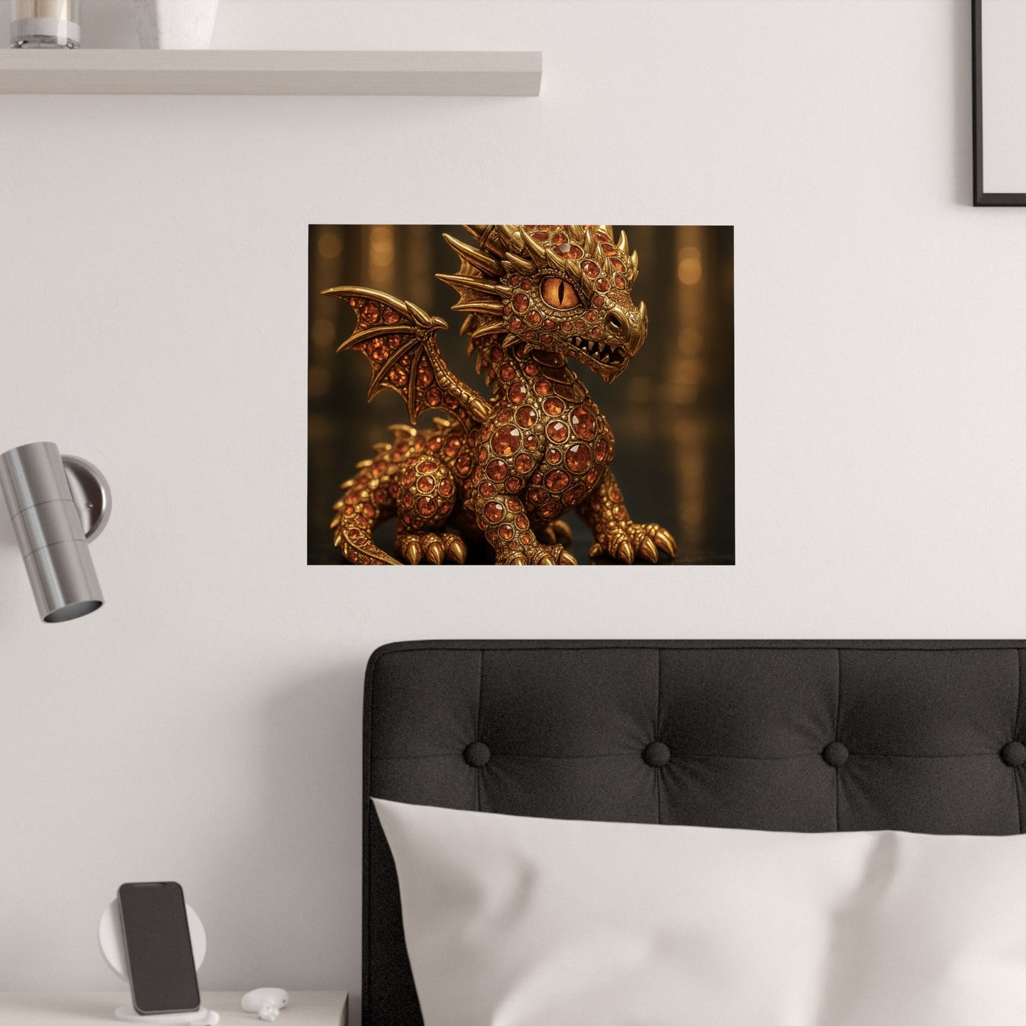 Golden Dragon Art Print, Satin Poster, Dragon Wall Art, Fantasy Decor, Gift for Gamers, Dragon Lover's Decoration