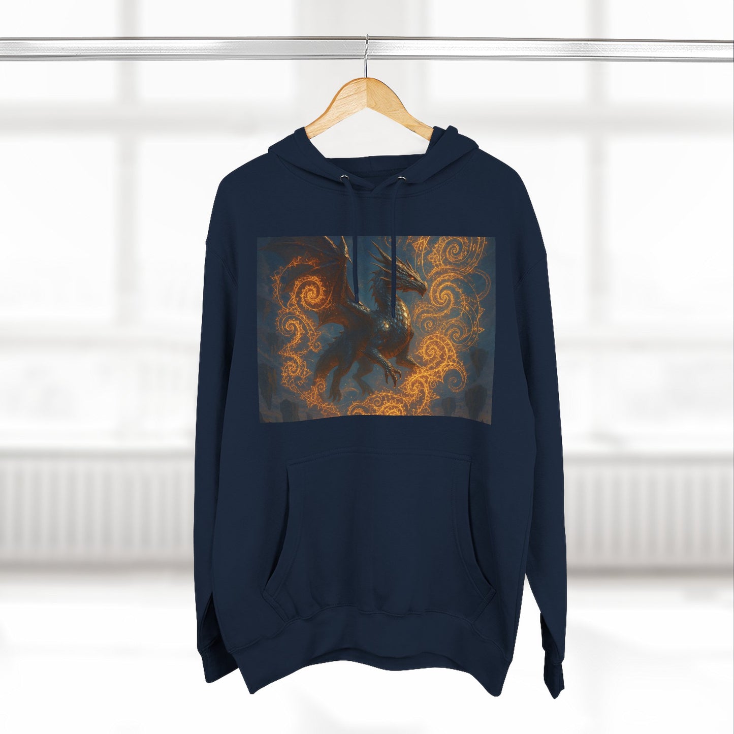 Dragon Swirl Fleece Hoodie - Three-Panel Design for Fantasy Lovers