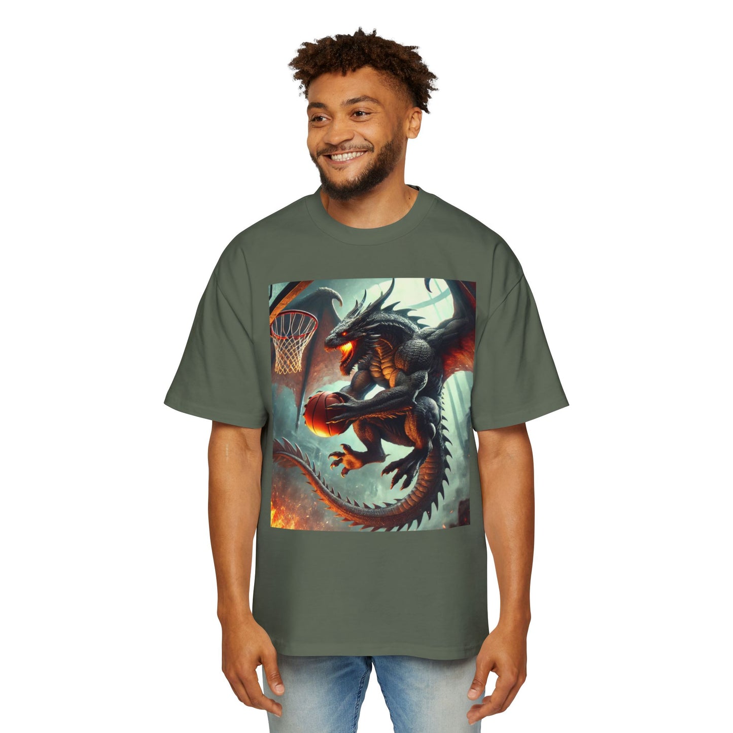 Men's Fantasy Dragon Basketball Tee - Oversized Graphic Shirt, Streetwear Style, Casual Outfit, Gift for Him, Unique Art Tee