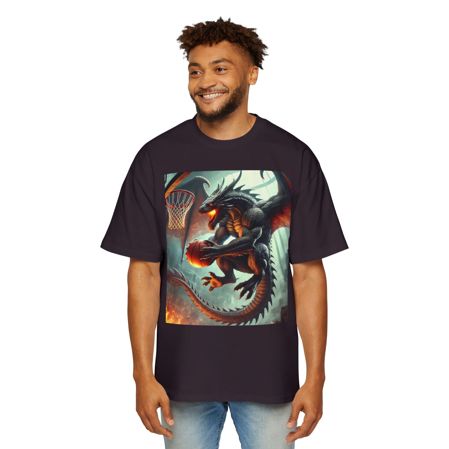 Men's Fantasy Dragon Basketball Tee - Oversized Graphic Shirt, Streetwear Style, Casual Outfit, Gift for Him, Unique Art Tee