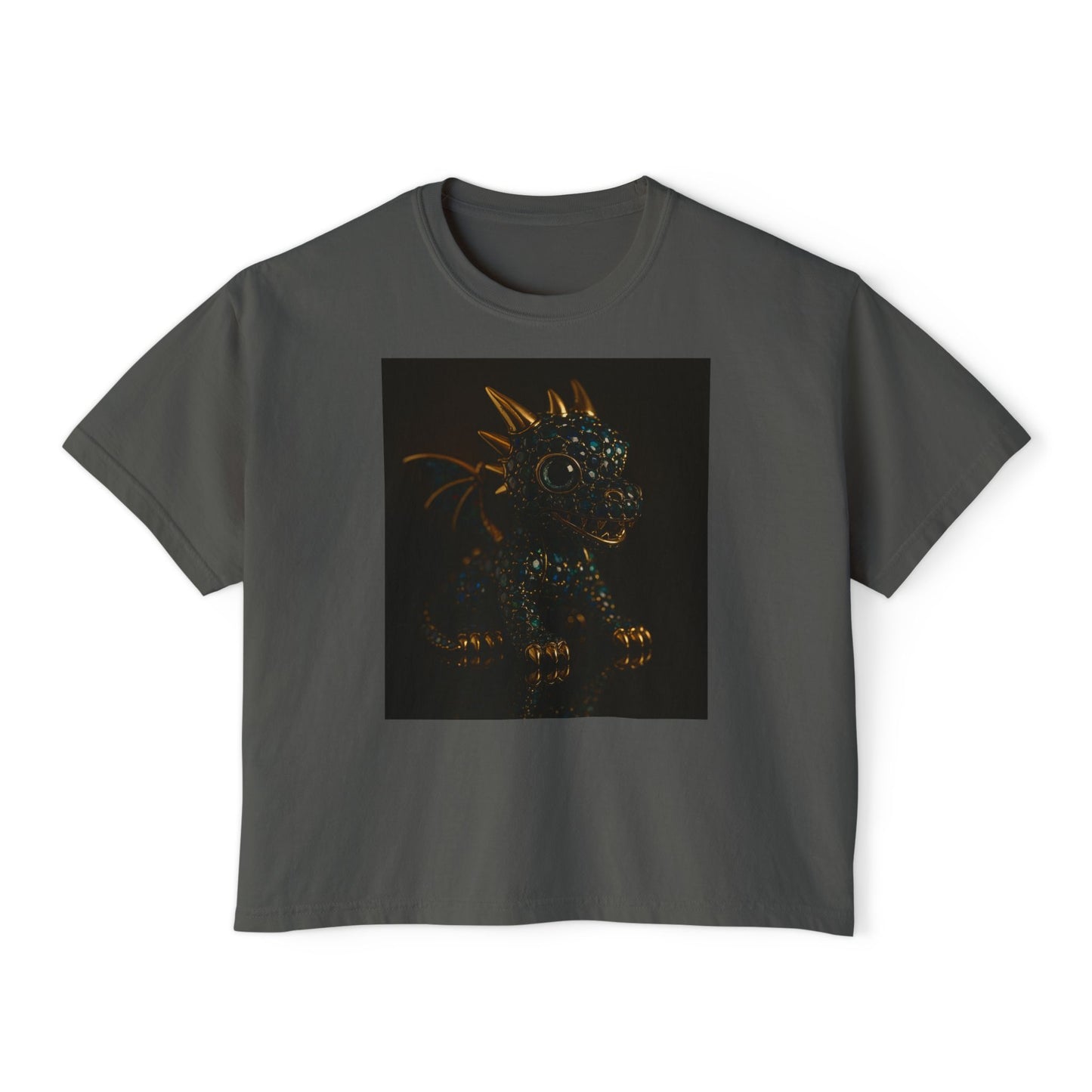 Blue Diamond Dragon Glow Boxy Tee - Cute Casual Wear for Kids & Adults, Perfect for Parties, Birthdays, Everyday Fun, Dinosaur Lovers Gift