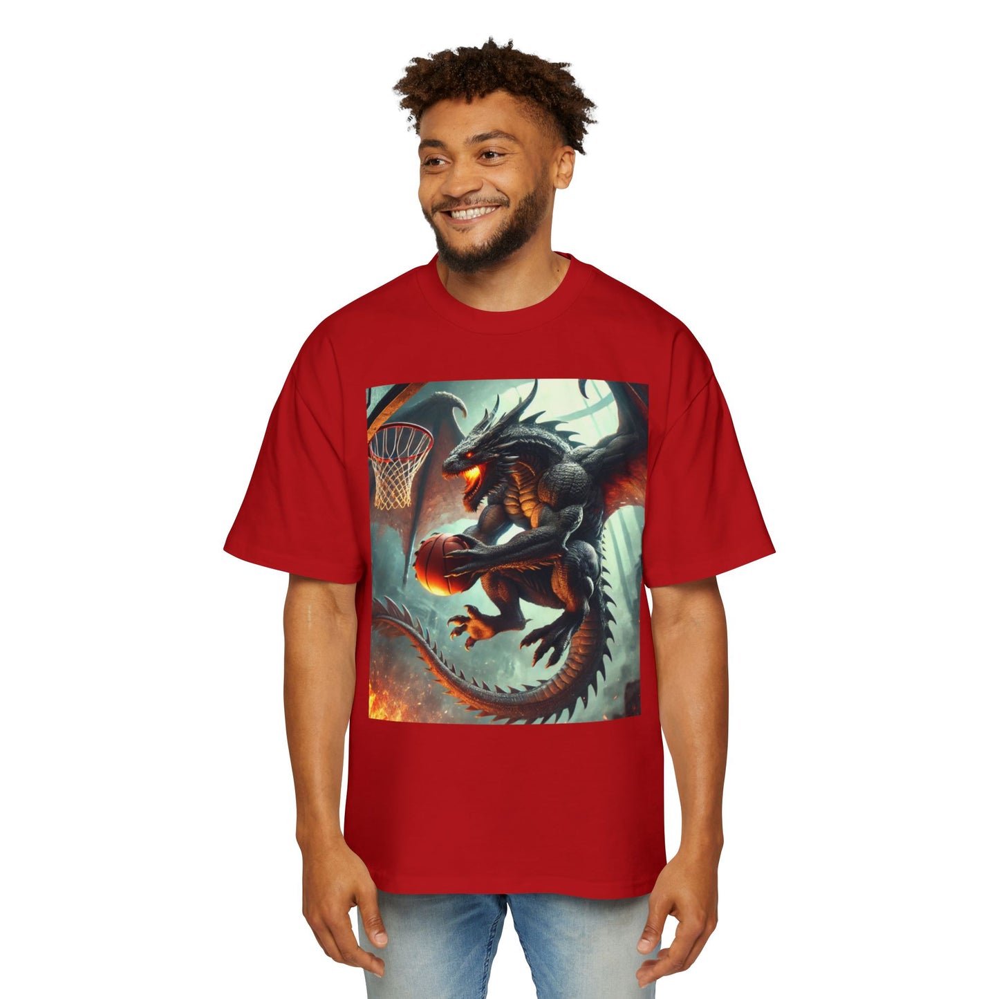 Men's Fantasy Dragon Basketball Tee - Oversized Graphic Shirt, Streetwear Style, Casual Outfit, Gift for Him, Unique Art Tee