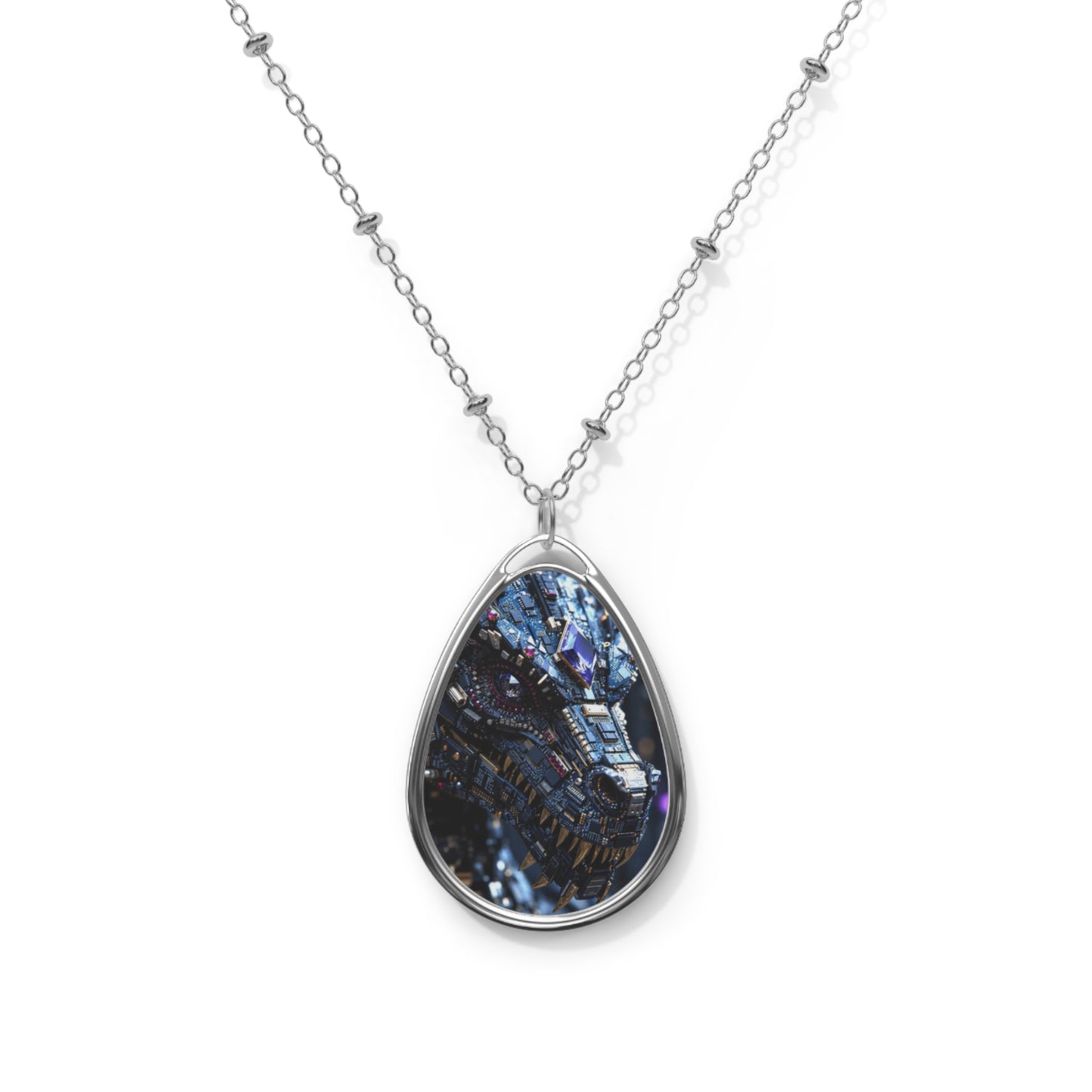 Oval Pendant Necklace with Iridescent Blue Abalone Inlay