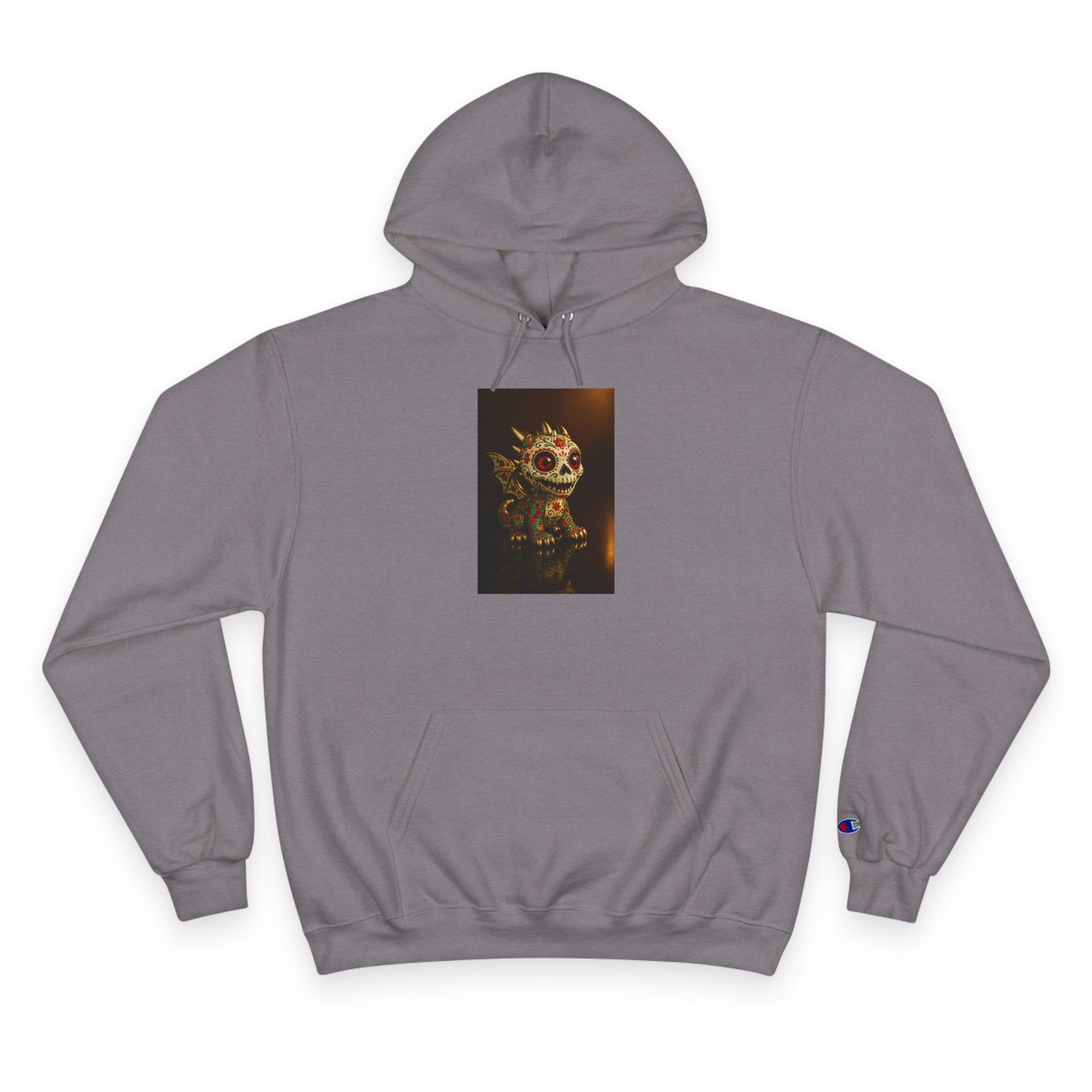 Skull Graphic Champion Hoodie, Cozy Sweatshirt, Halloween Gift, Casual Wear, Unique Design, Trendy Fashion