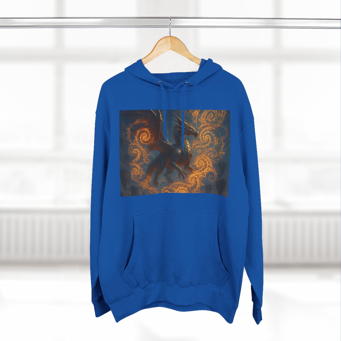 Dragon Swirl Fleece Hoodie - Three-Panel Design for Fantasy Lovers