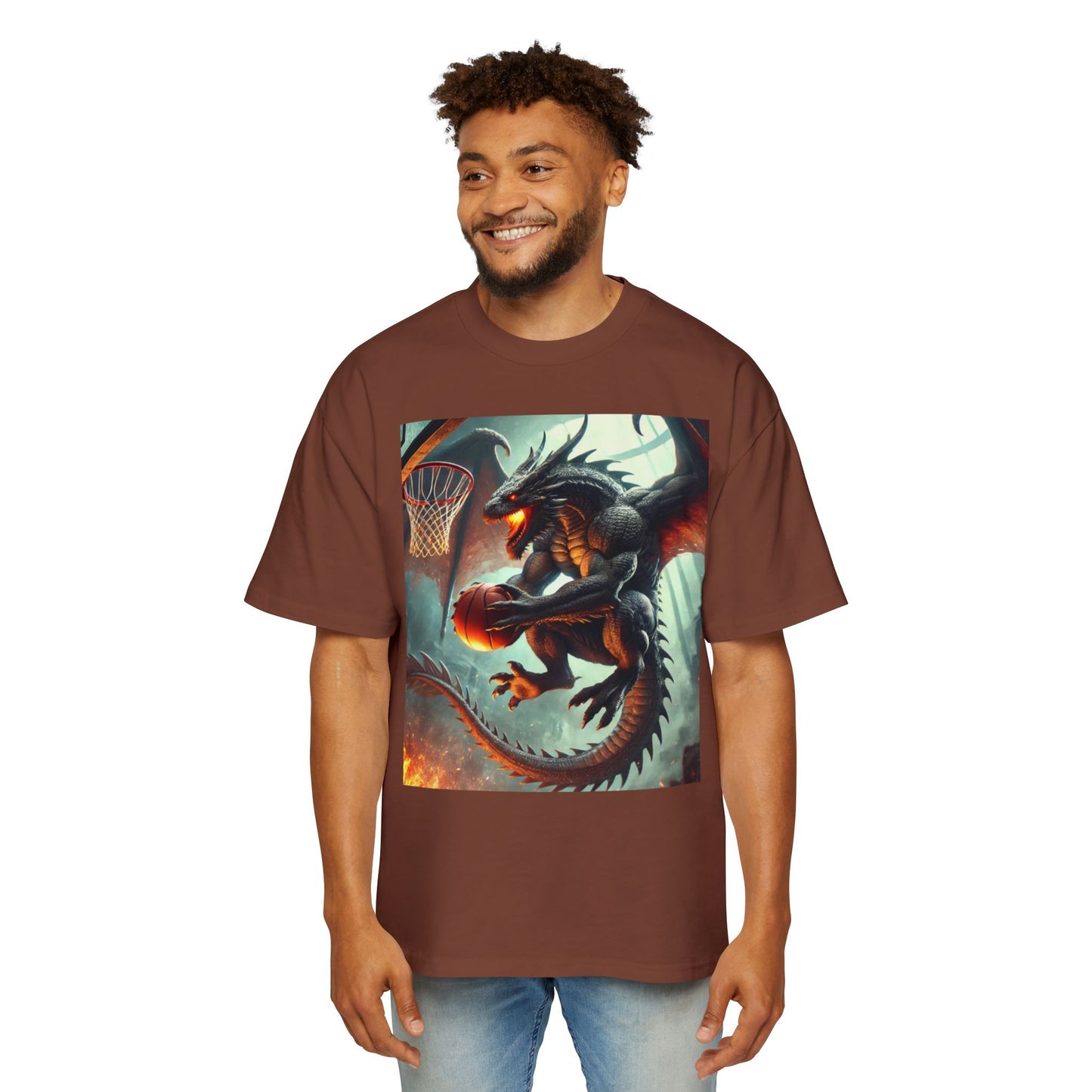 Men's Fantasy Dragon Basketball Tee - Oversized Graphic Shirt, Streetwear Style, Casual Outfit, Gift for Him, Unique Art Tee