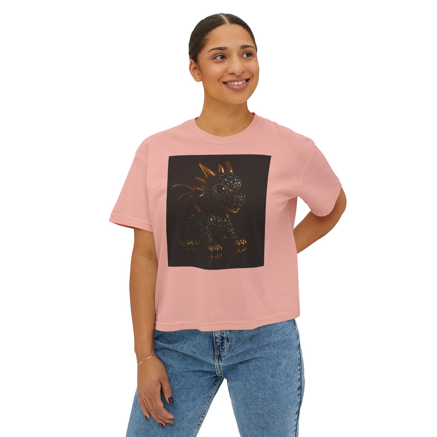 Blue Diamond Dragon Glow Boxy Tee - Cute Casual Wear for Kids & Adults, Perfect for Parties, Birthdays, Everyday Fun, Dinosaur Lovers Gift