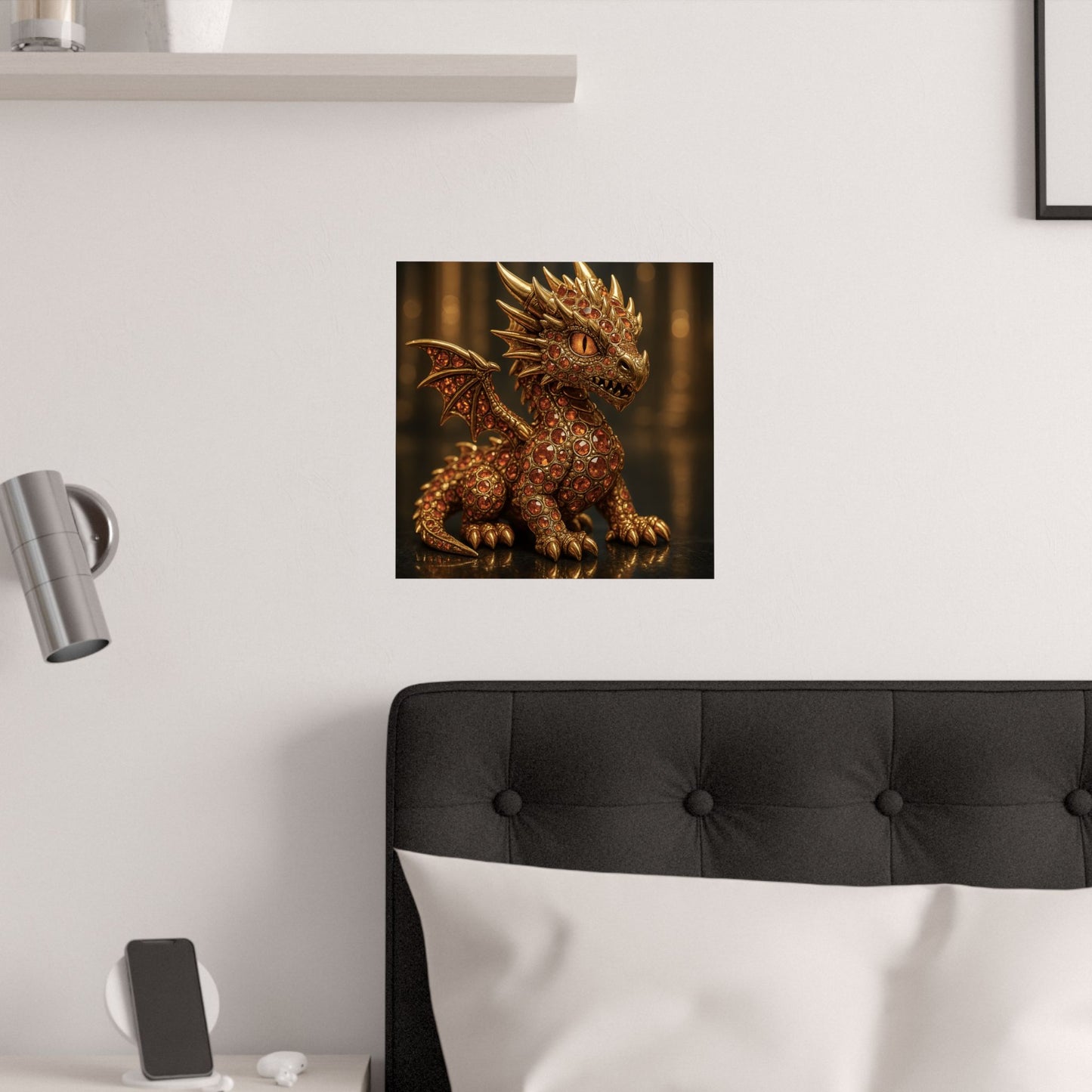 Golden Dragon Art Print, Satin Poster, Dragon Wall Art, Fantasy Decor, Gift for Gamers, Dragon Lover's Decoration