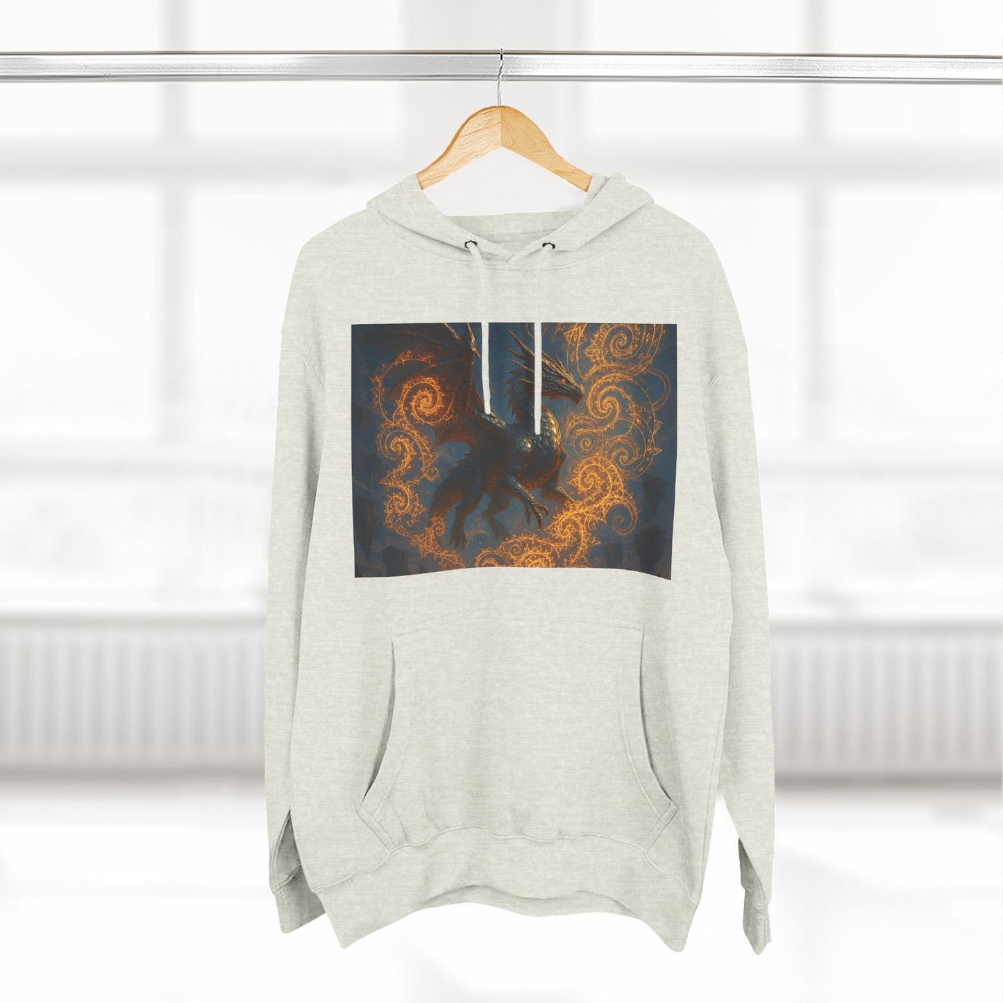 Dragon Swirl Fleece Hoodie - Three-Panel Design for Fantasy Lovers