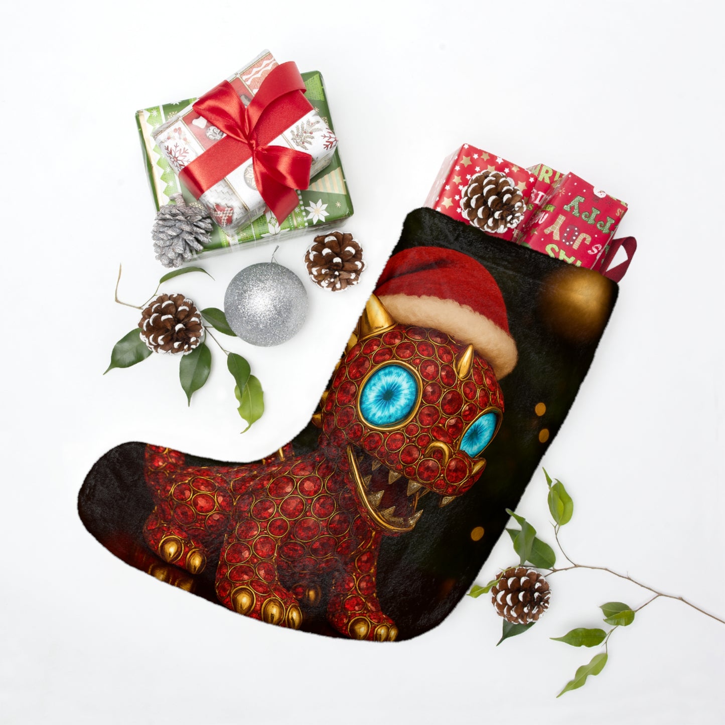 Whimsical Dragon Christmas Stocking, Fantasy Holiday Decor, Kids' Christmas Gift, Festive Stocking for Magical Celebrations, Christmas Decor