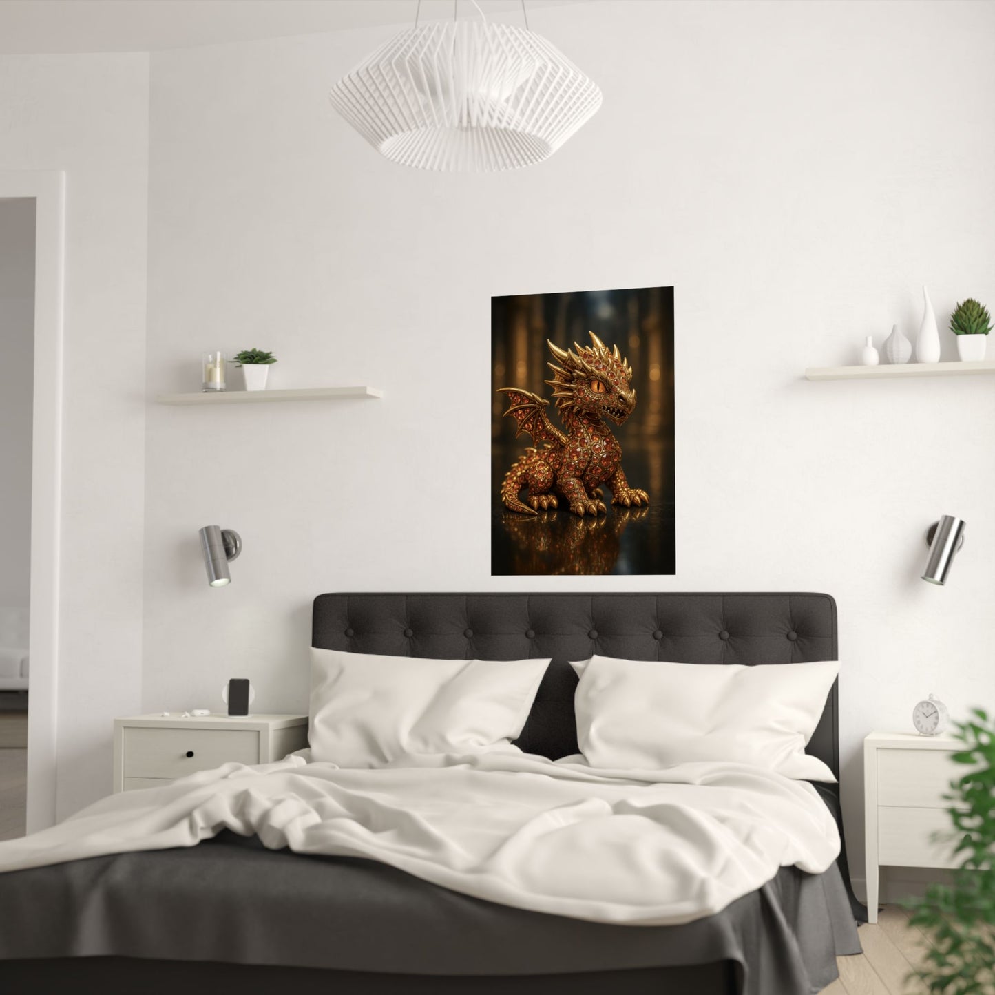 Golden Dragon Art Print, Satin Poster, Dragon Wall Art, Fantasy Decor, Gift for Gamers, Dragon Lover's Decoration