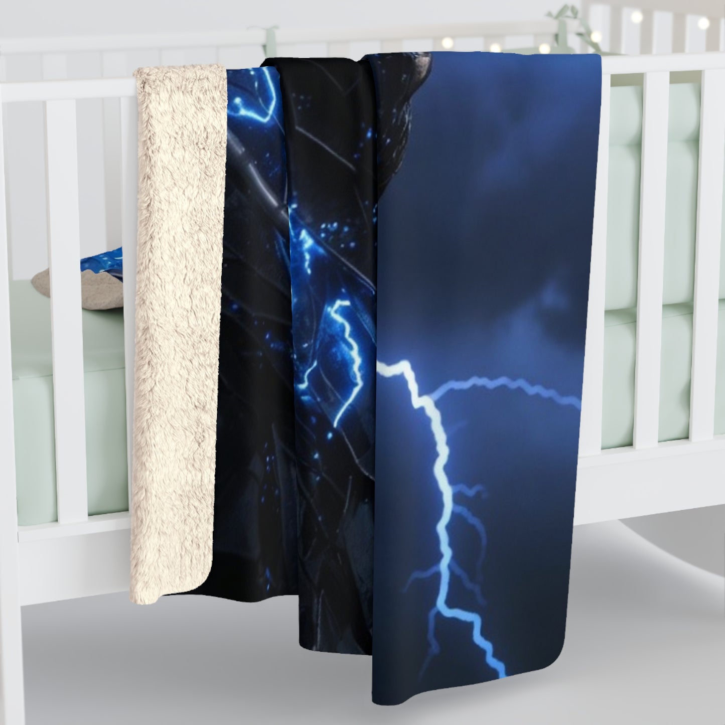 Electric Blue Dragon Sherpa Blanket — Plush Fleece Throw for Fantasy Fans