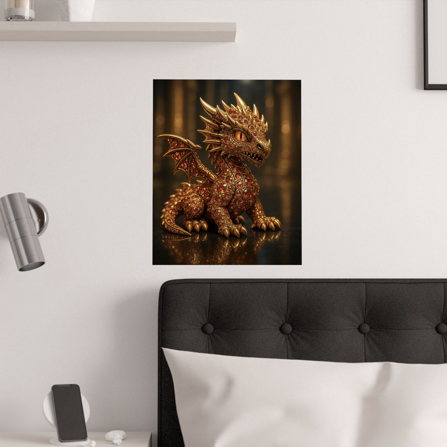 Golden Dragon Art Print, Satin Poster, Dragon Wall Art, Fantasy Decor, Gift for Gamers, Dragon Lover's Decoration