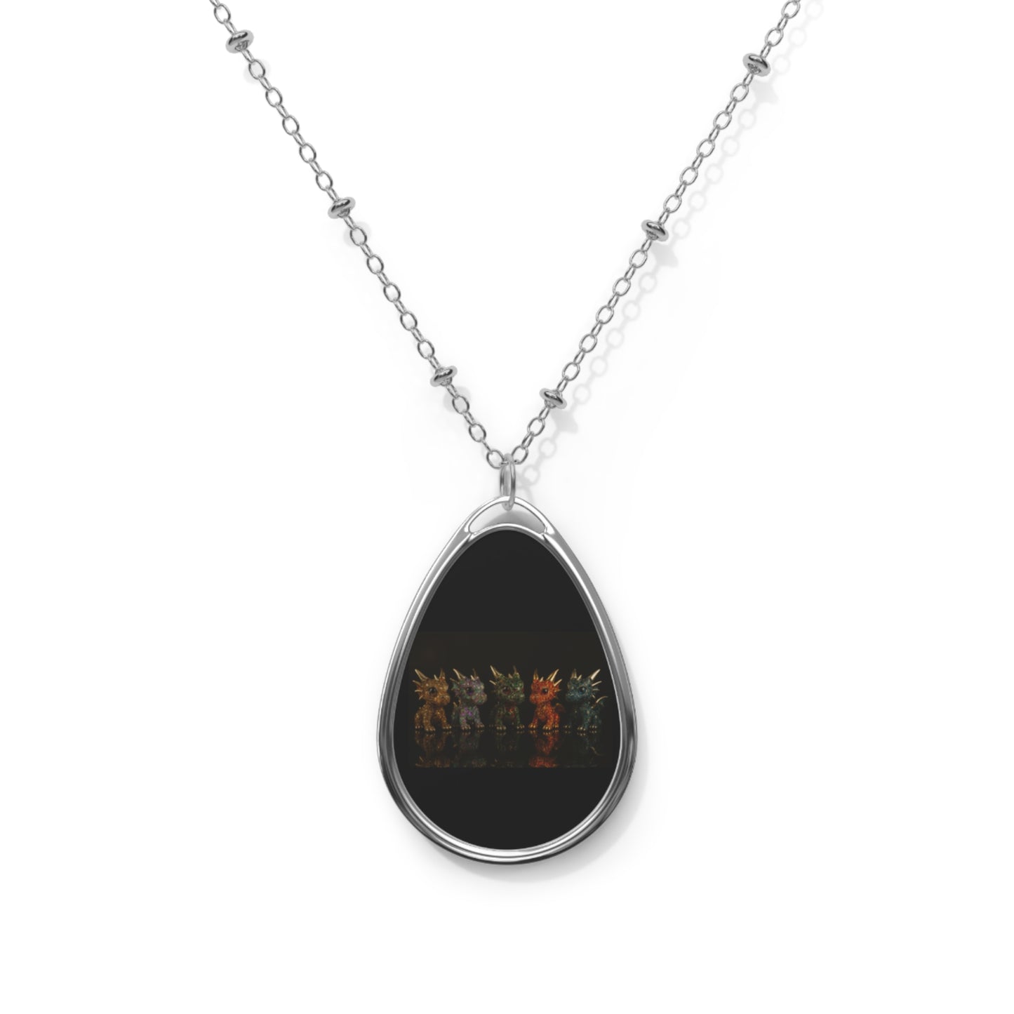 Elegant Oval Necklace with Colorful Reflection, Gift for Her, Stylish Jewelry, Statement Pendant, Personalized Necklace, Unique Gift Idea