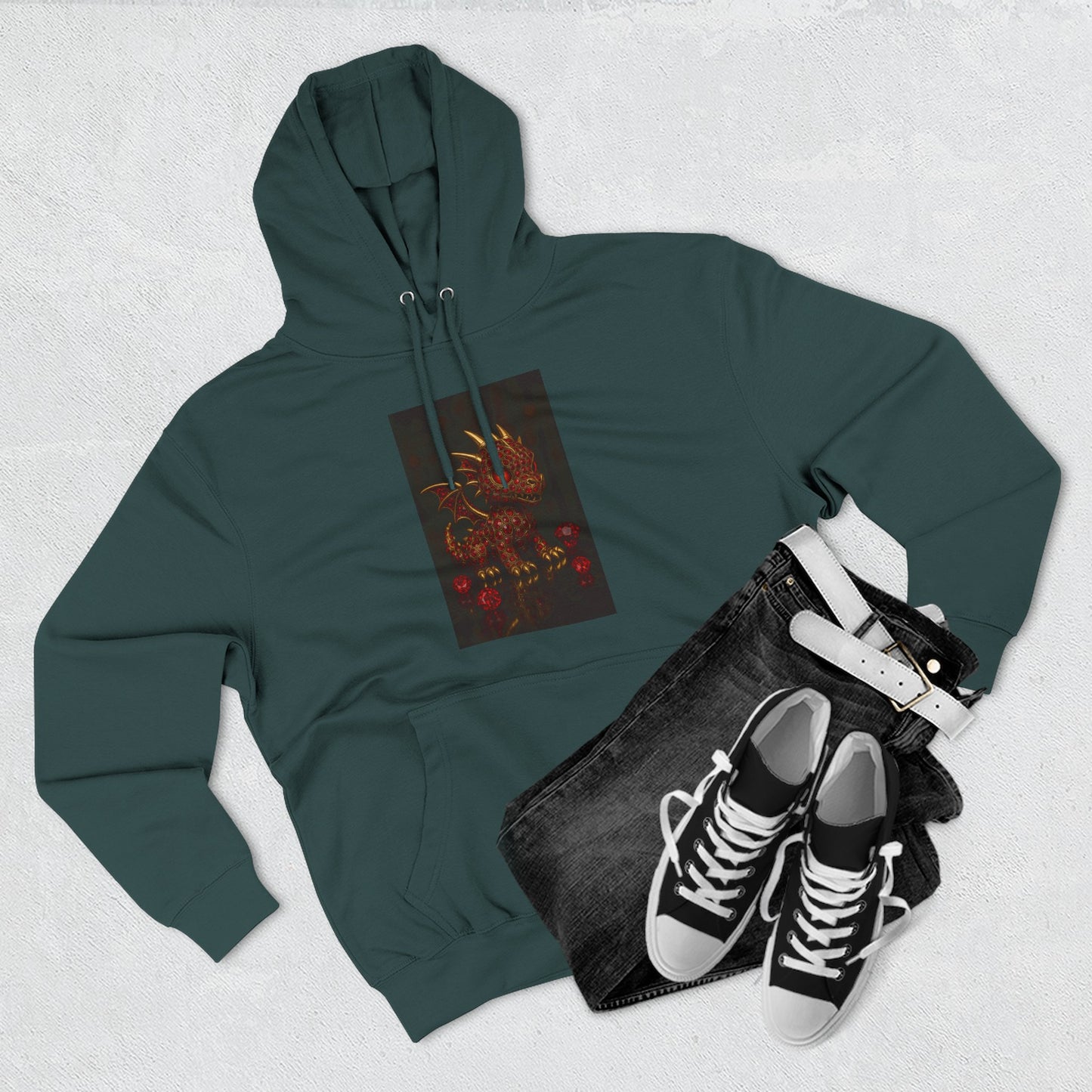 Dragon Swirl Fleece Hoodie - Three-Panel Design for Fantasy Lovers